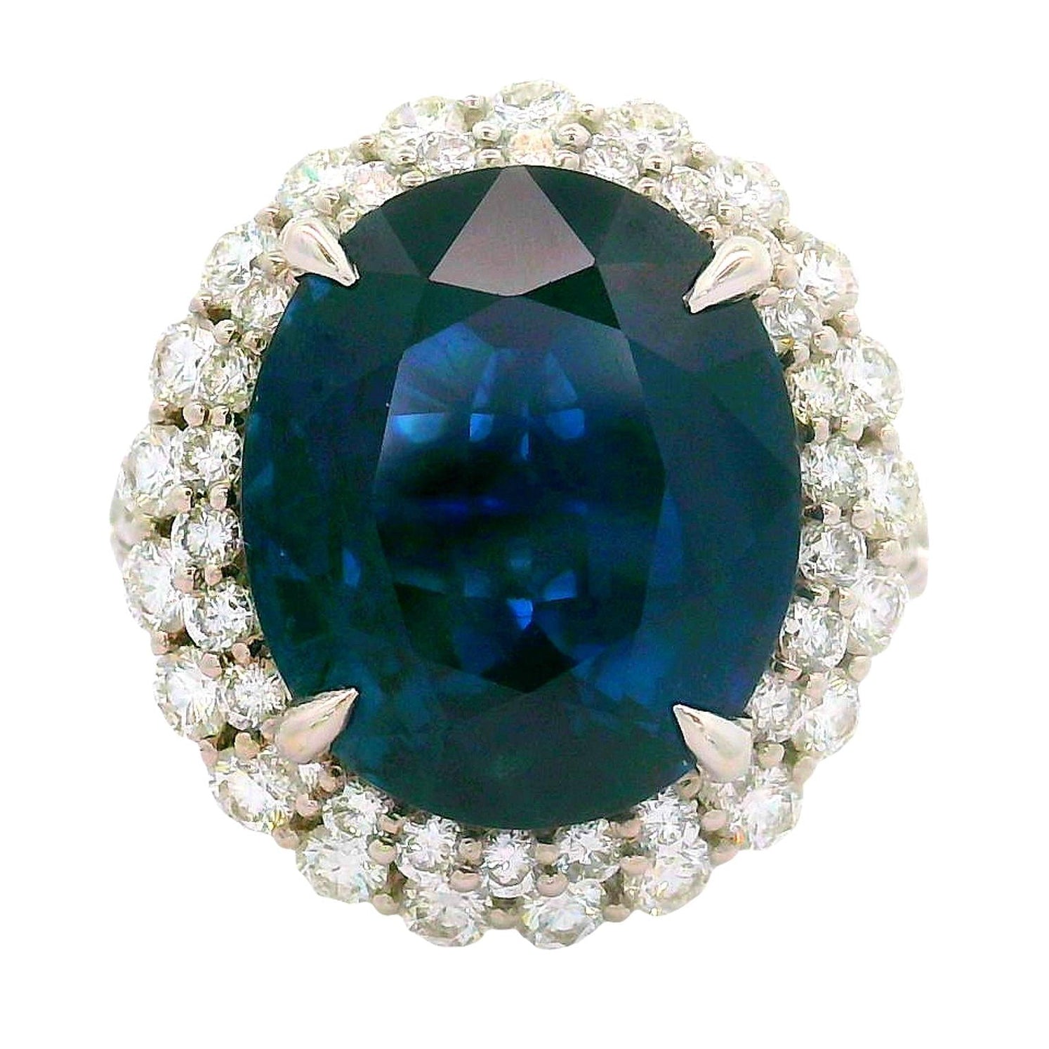 10.95 Carat Blue Sapphire Diamond 18K White Gold Ring, GIA Certified