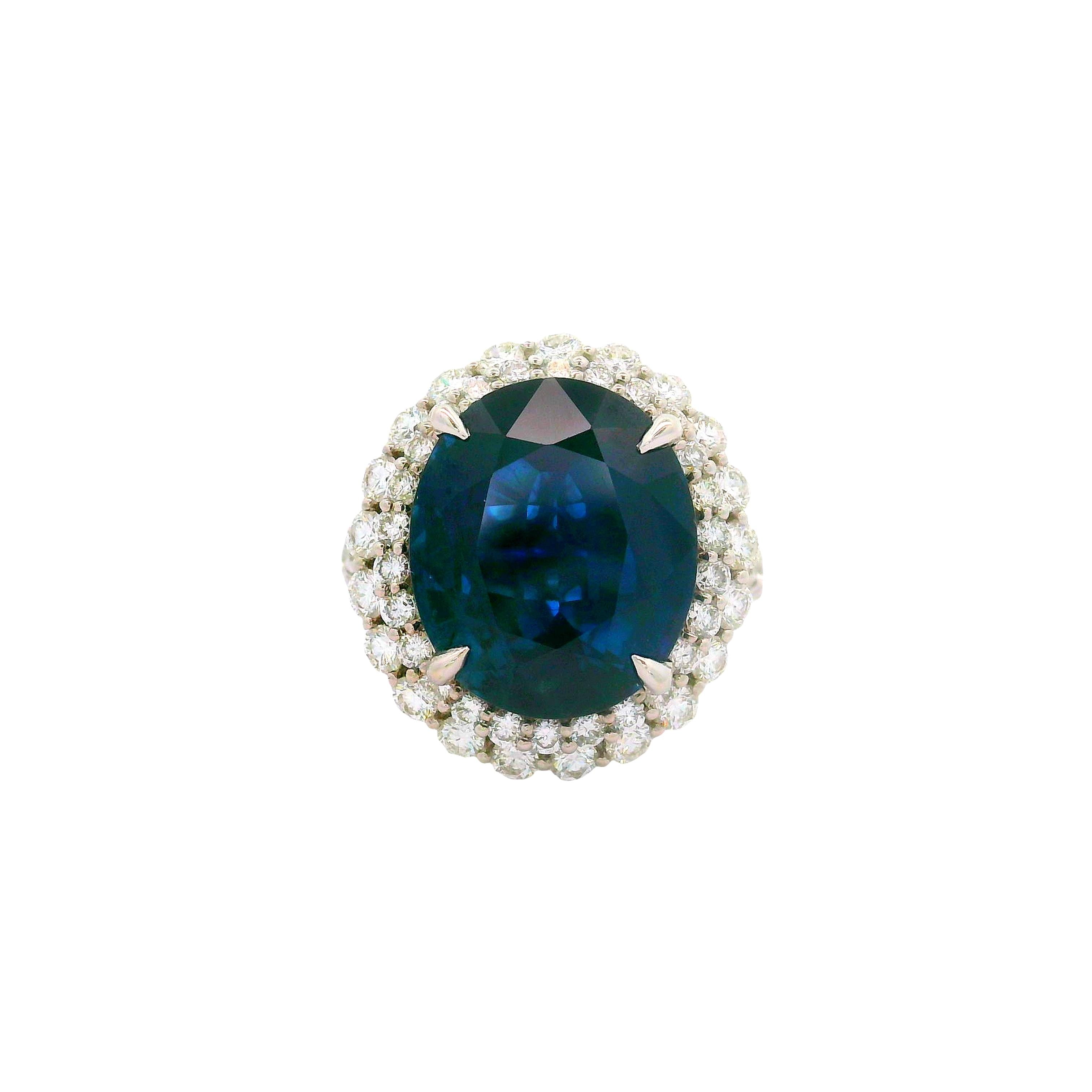 10.95 Carat Blue Sapphire Diamond 18K White Gold Ring, GIA Certified