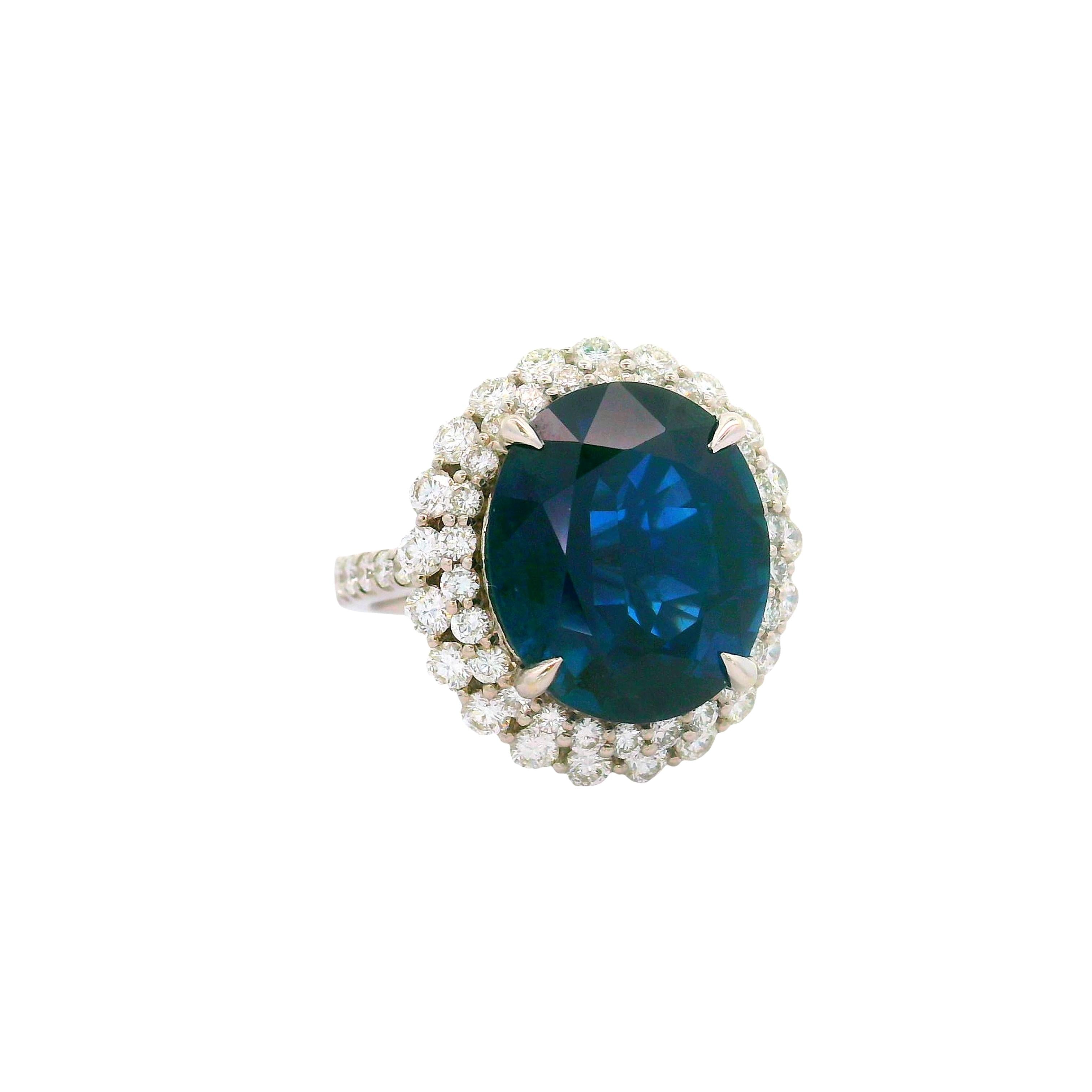 10.95 Carat Blue Sapphire Diamond 18K White Gold Ring, GIA Certified