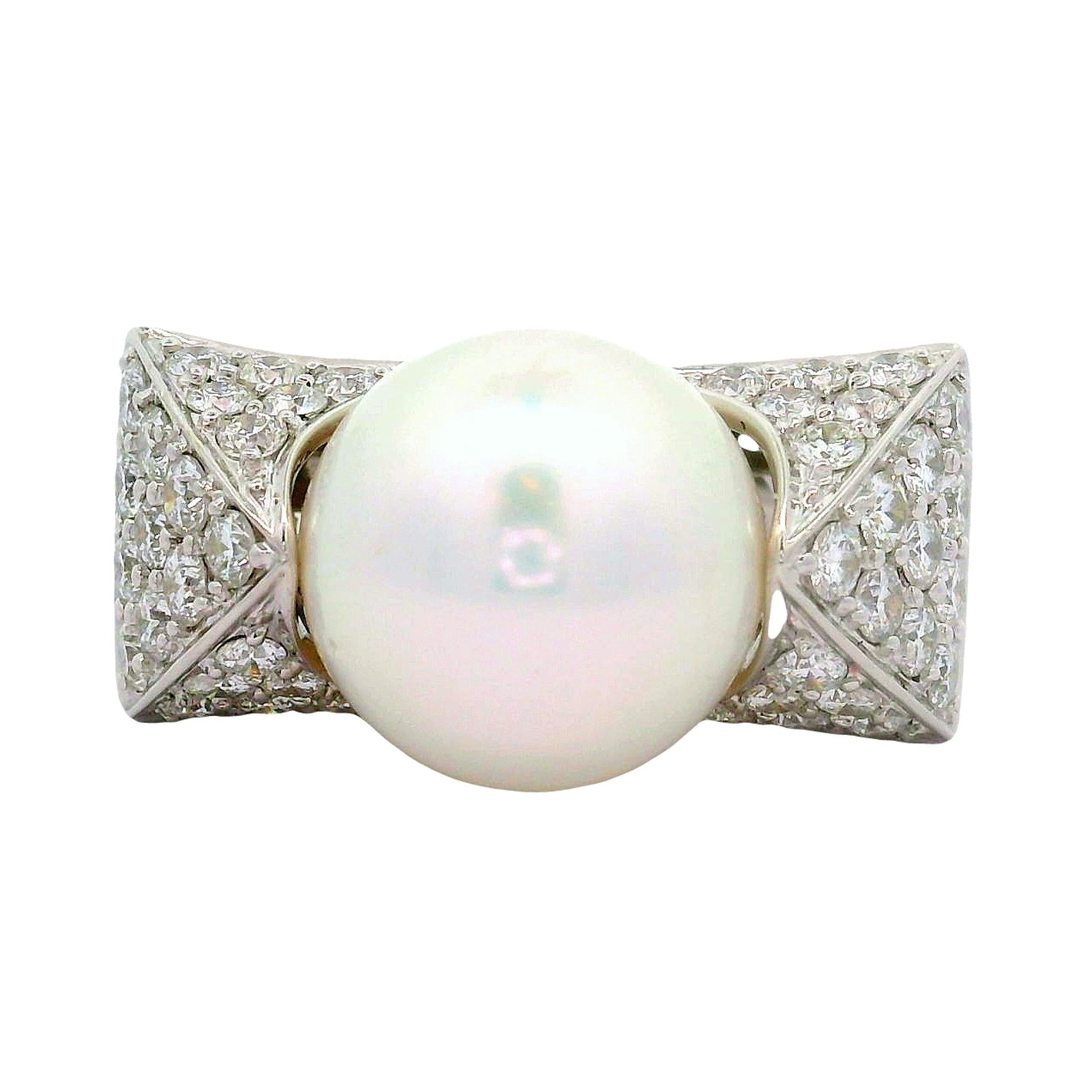 White South Sea Pearl Diamond 18k White Gold Cocktail Ring