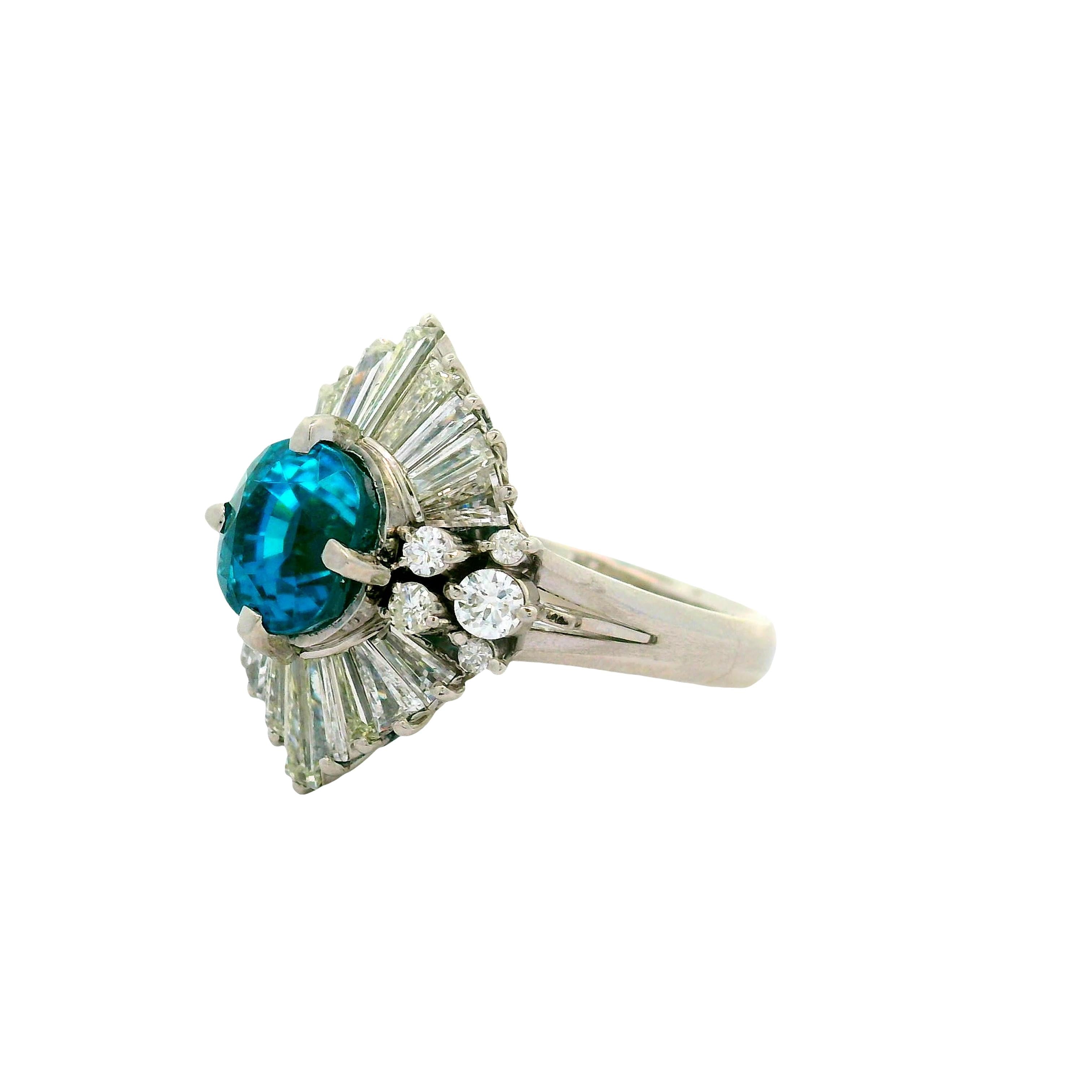 5.00 Carat Blue Zircon Diamond Platinum Burst Ring