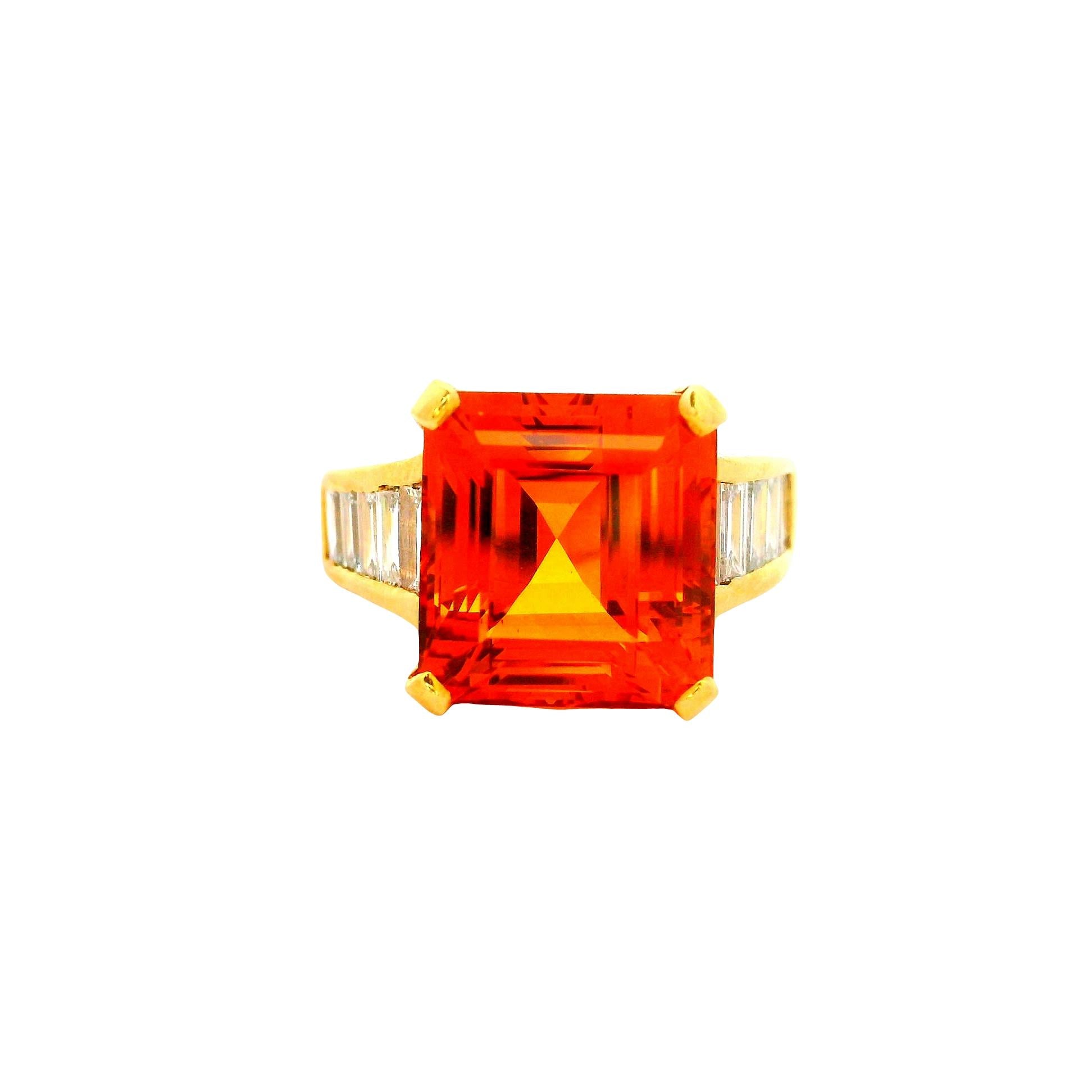 10.00 Carat Imperial Topaz Diamond 18k Yellow Gold Ring