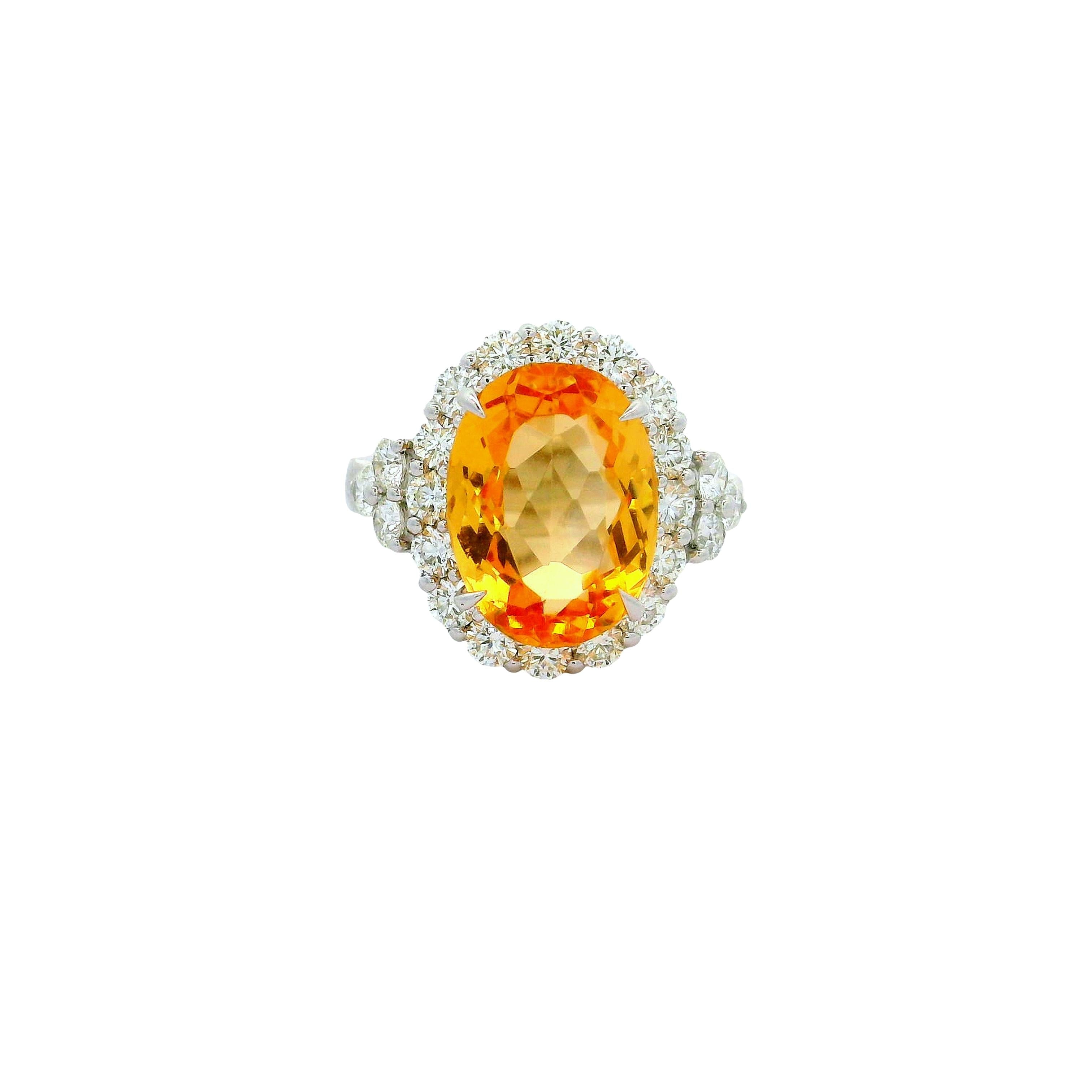5.33 Carat Imperial Topaz Diamond Halo Platinum Ring