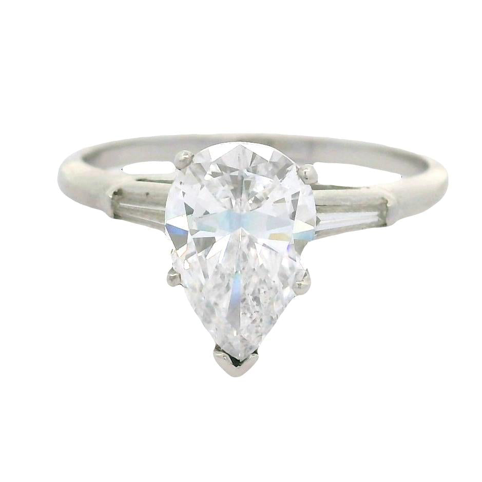 2.03 Carat Pear-shape Diamond Platinum Engagement Ring, GIA Certified D-SI1