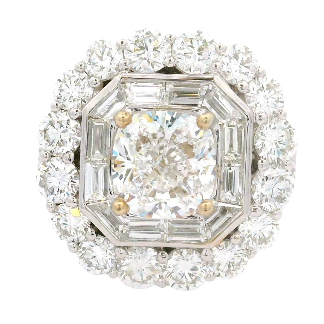 2.13 Carat Cushion-cut Diamond Double Halo 18K White Gold Engagement Ring, GIA