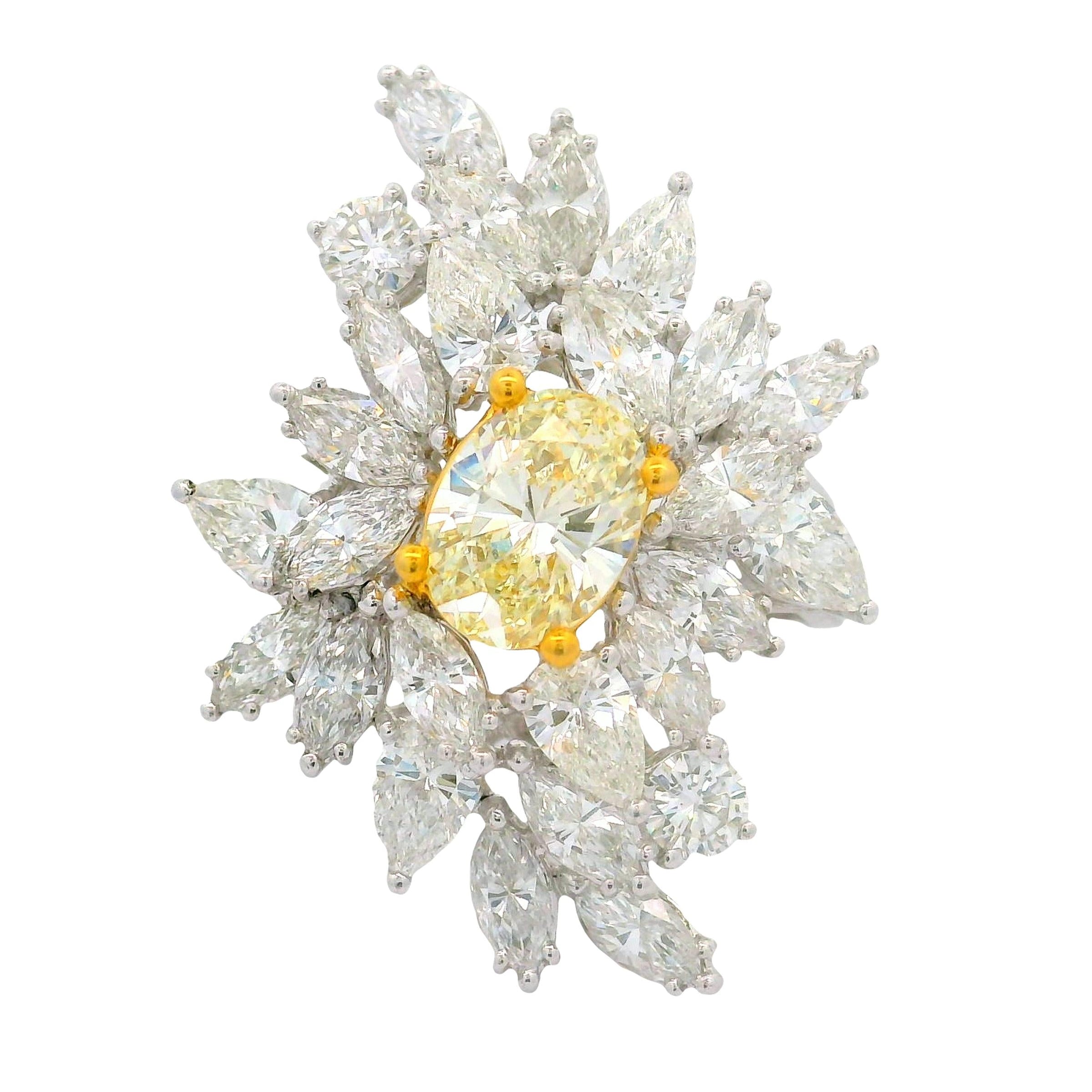 1.54 Carat Fancy Yellow Oval Diamond Cluster Platinum Ring