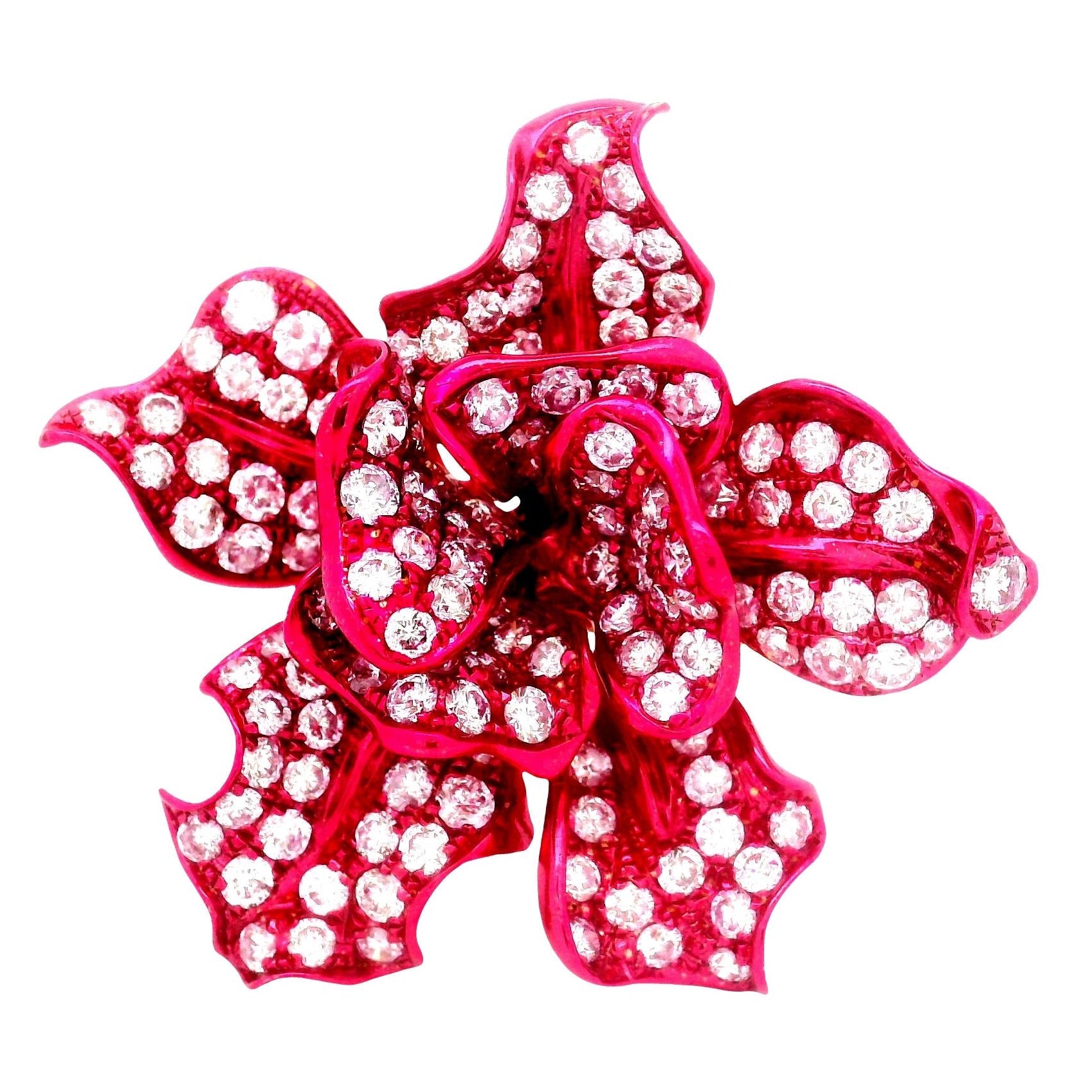 Diamond 18K Gold Red-Rhodium Flower Cocktail Ring