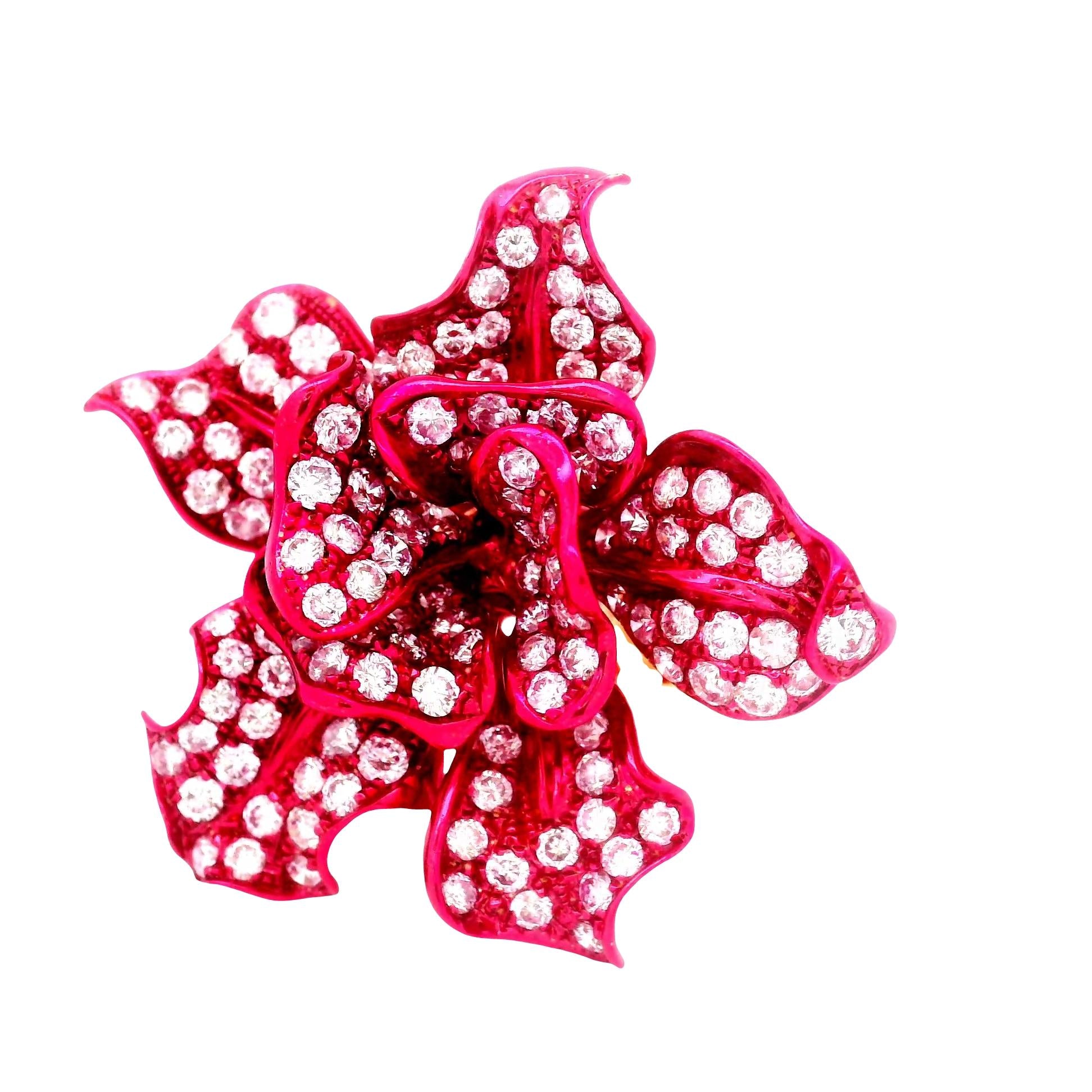 Diamond 18K Gold Red-Rhodium Flower Cocktail Ring
