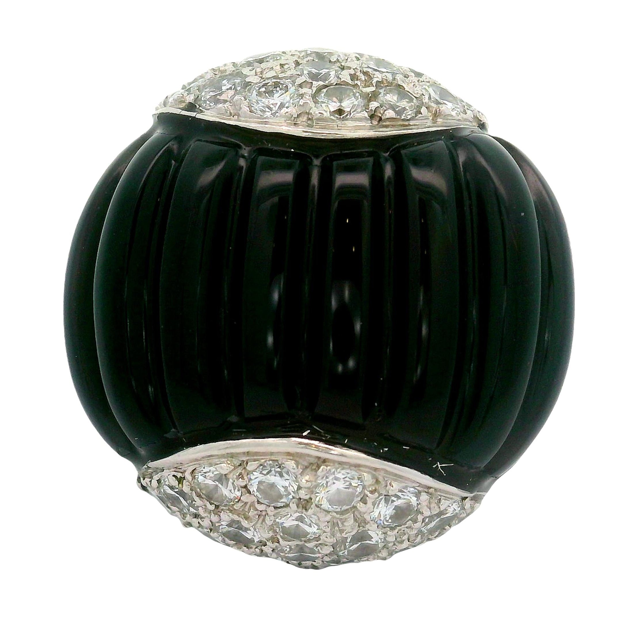 Black Onyx Diamond 18K White Gold Cocktail Ring
