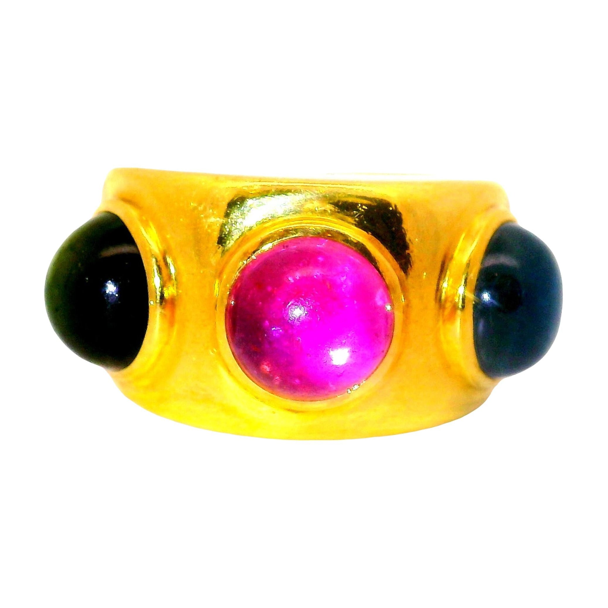 Dominique Aurentis Tourmaline Sapphire 22k Yellow Gold Trinity Ring, French