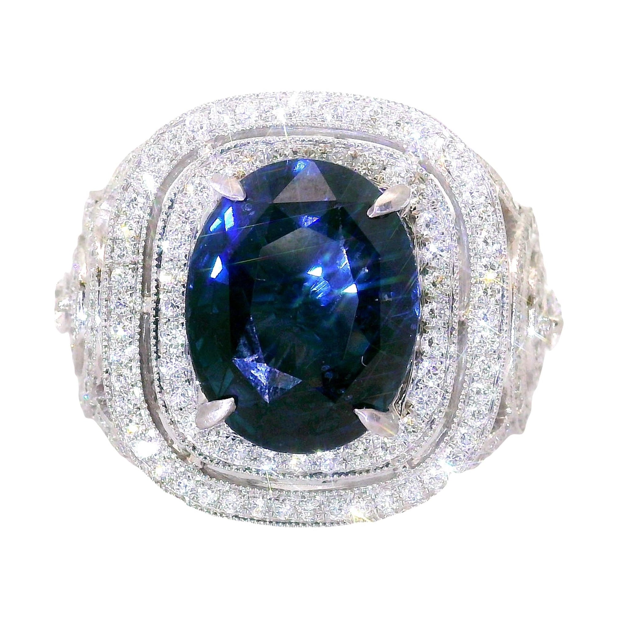 5.79 Carat Blue Spinel Diamond 18K White Gold Ring, AGL Certified