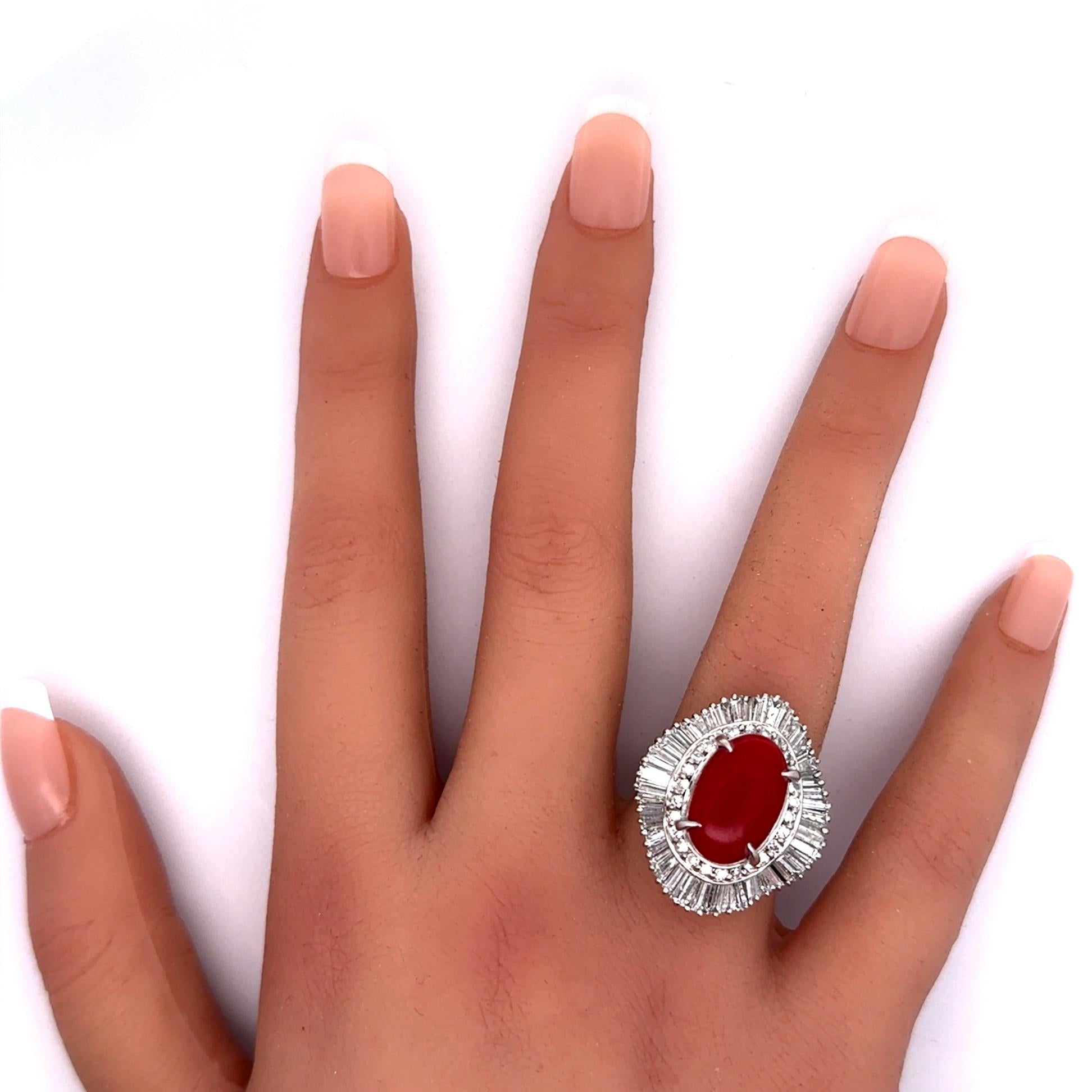 Red Coral Diamond Platinum Ballerina Ring