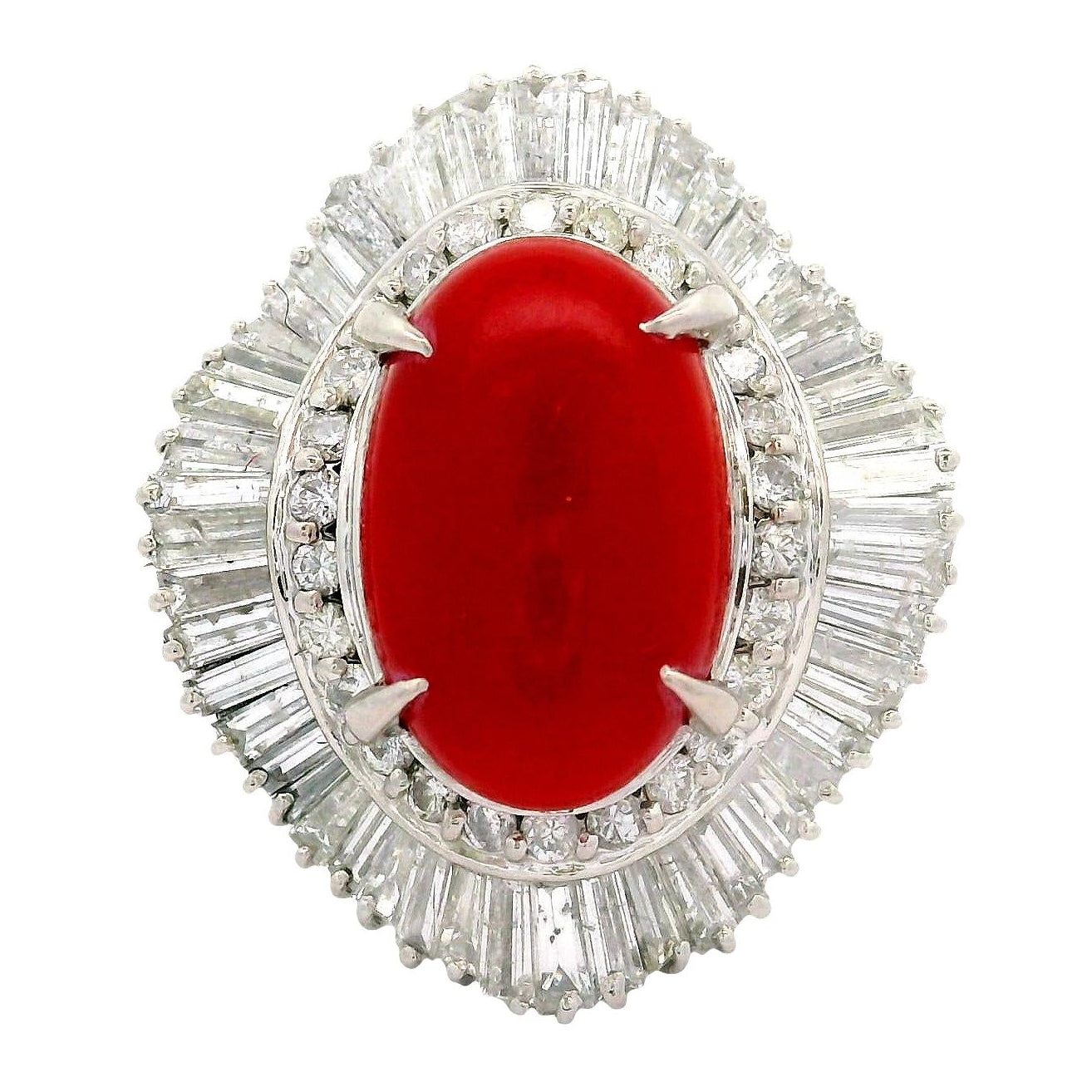 Red Coral Diamond Platinum Ballerina Ring