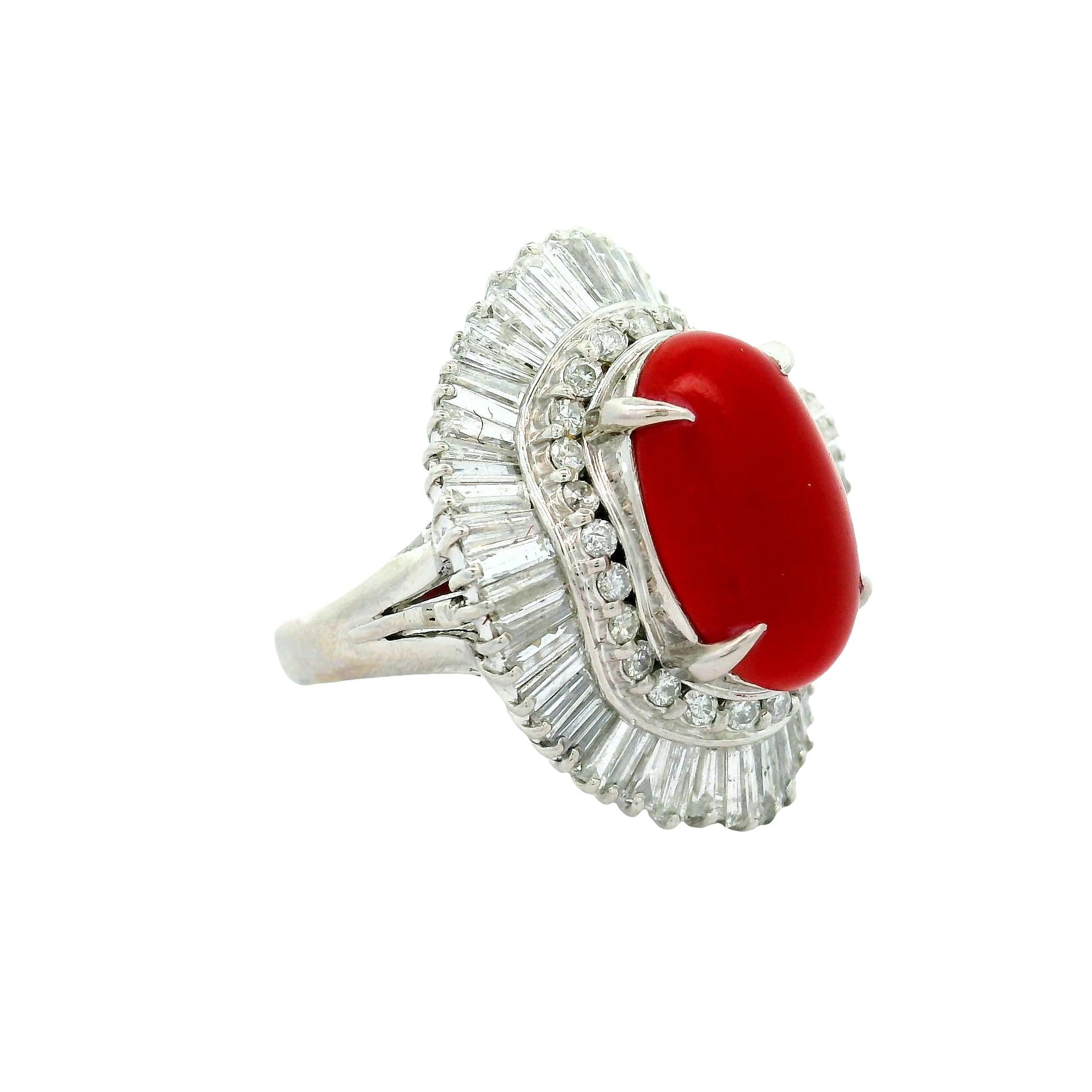 Red Coral Diamond Platinum Ballerina Ring