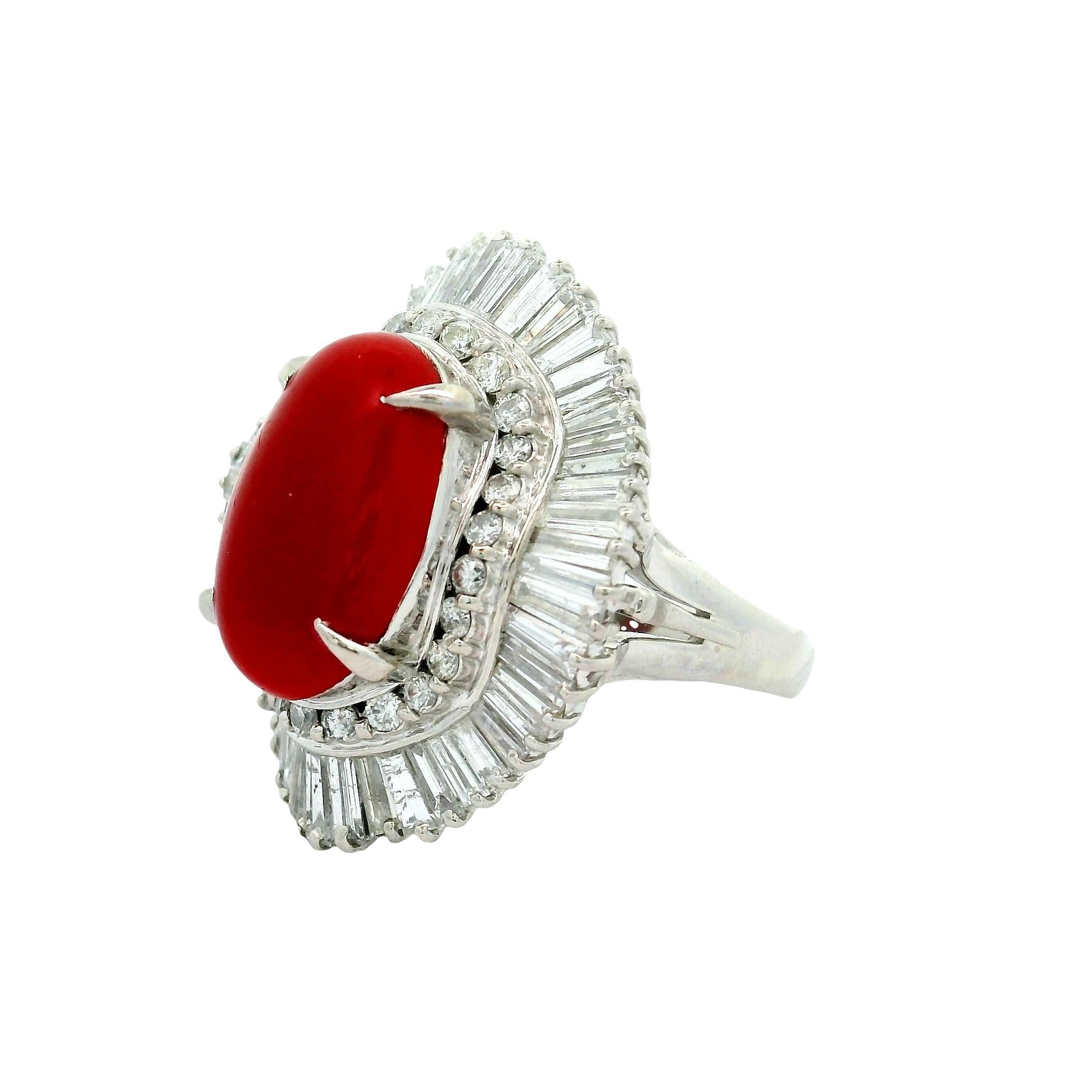 Red Coral Diamond Platinum Ballerina Ring