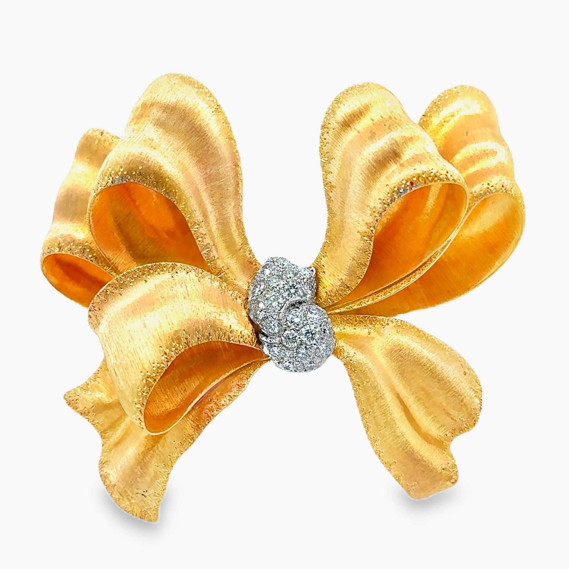 Buccellati Diamond 18K Gold Ribbon-Bow Brooch