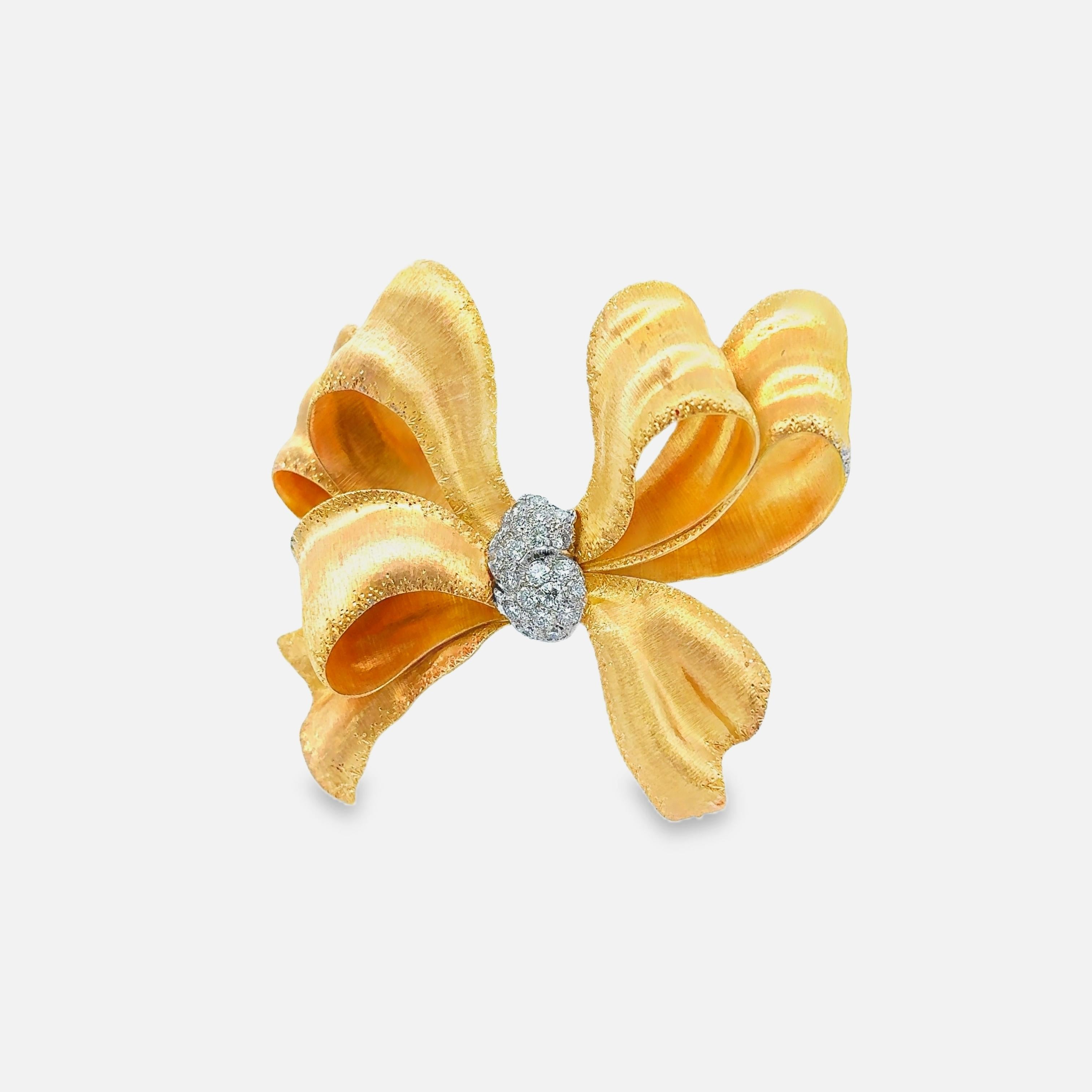 Buccellati Diamond 18K Gold Ribbon-Bow Brooch