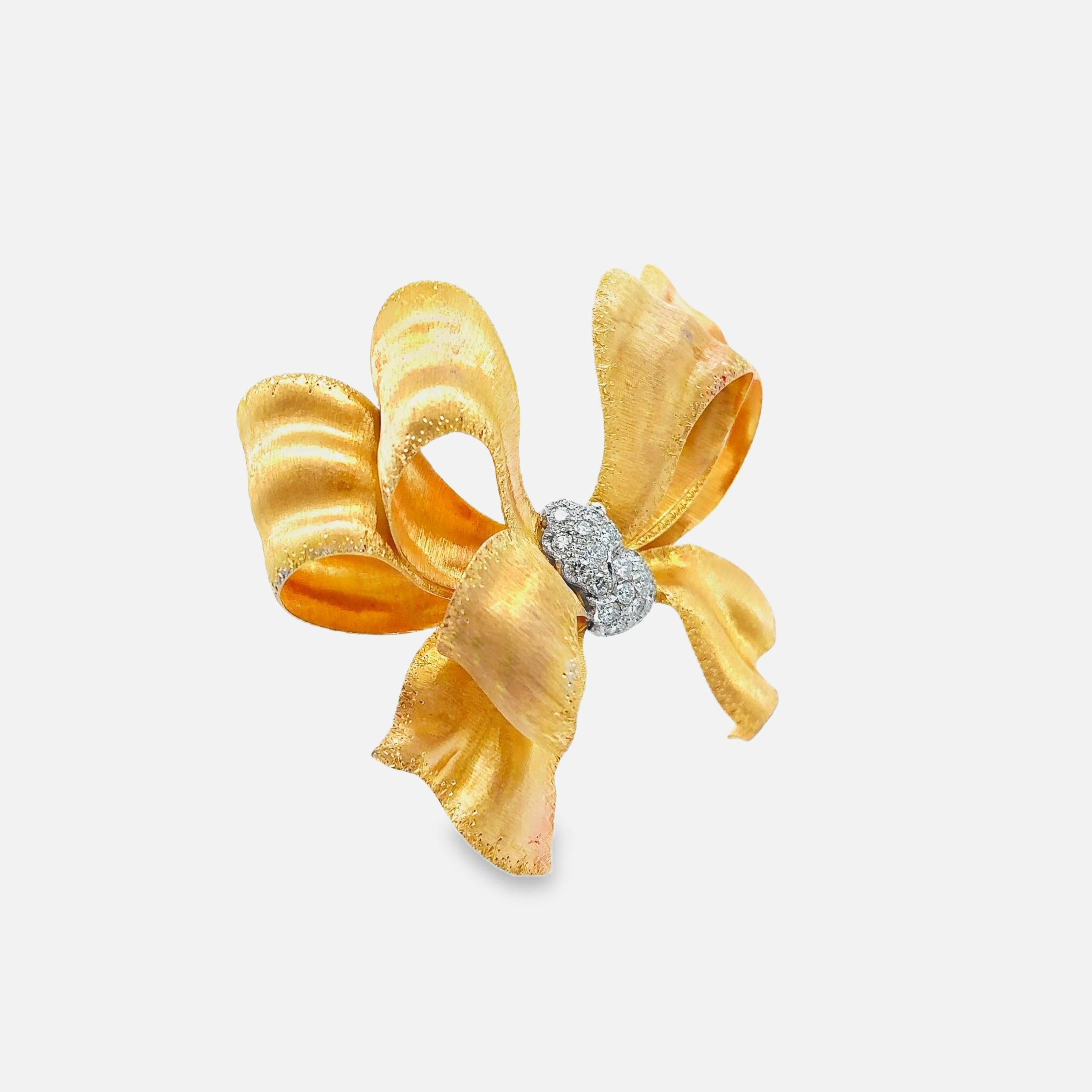 Buccellati Diamond 18K Gold Ribbon-Bow Brooch