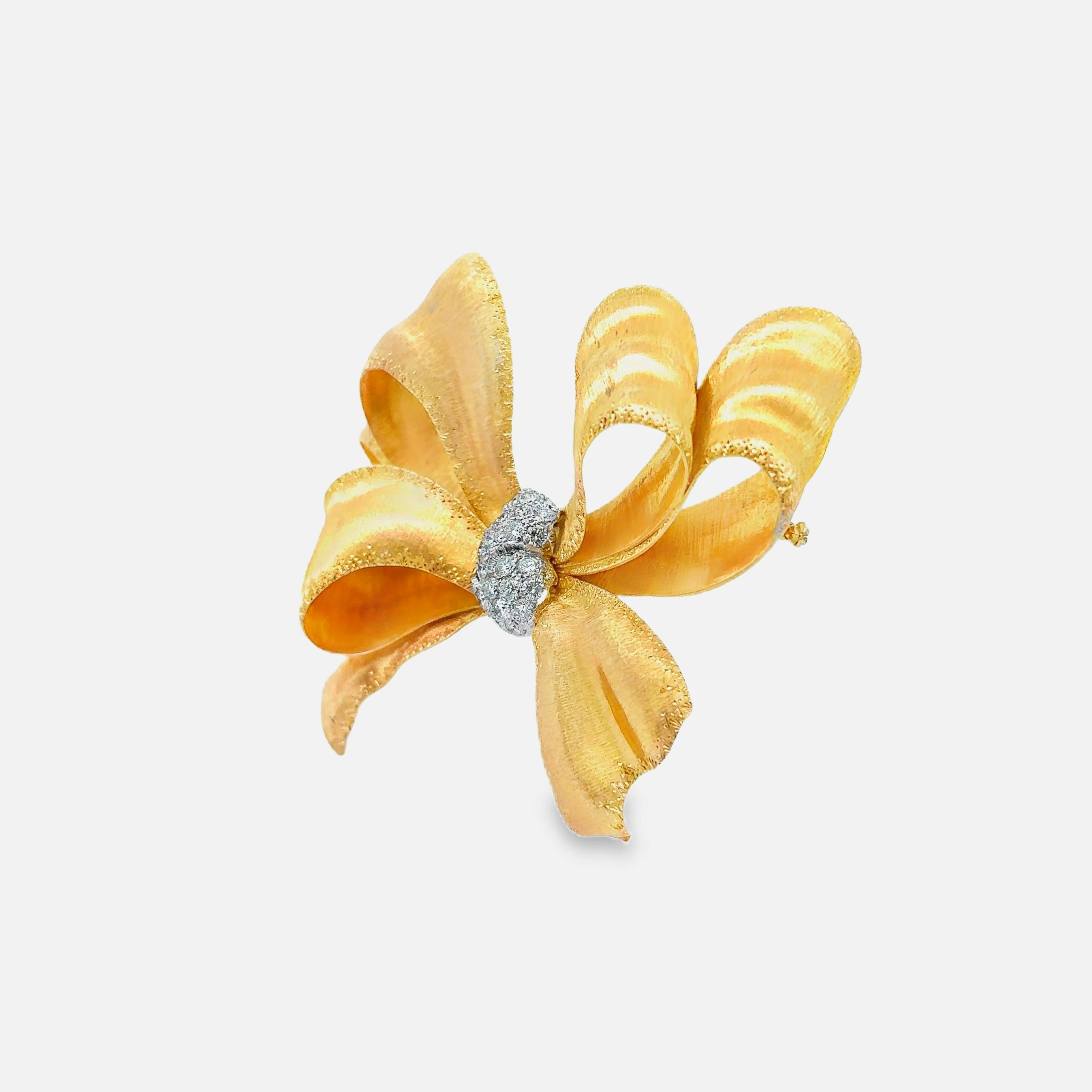 Buccellati Diamond 18K Gold Ribbon-Bow Brooch