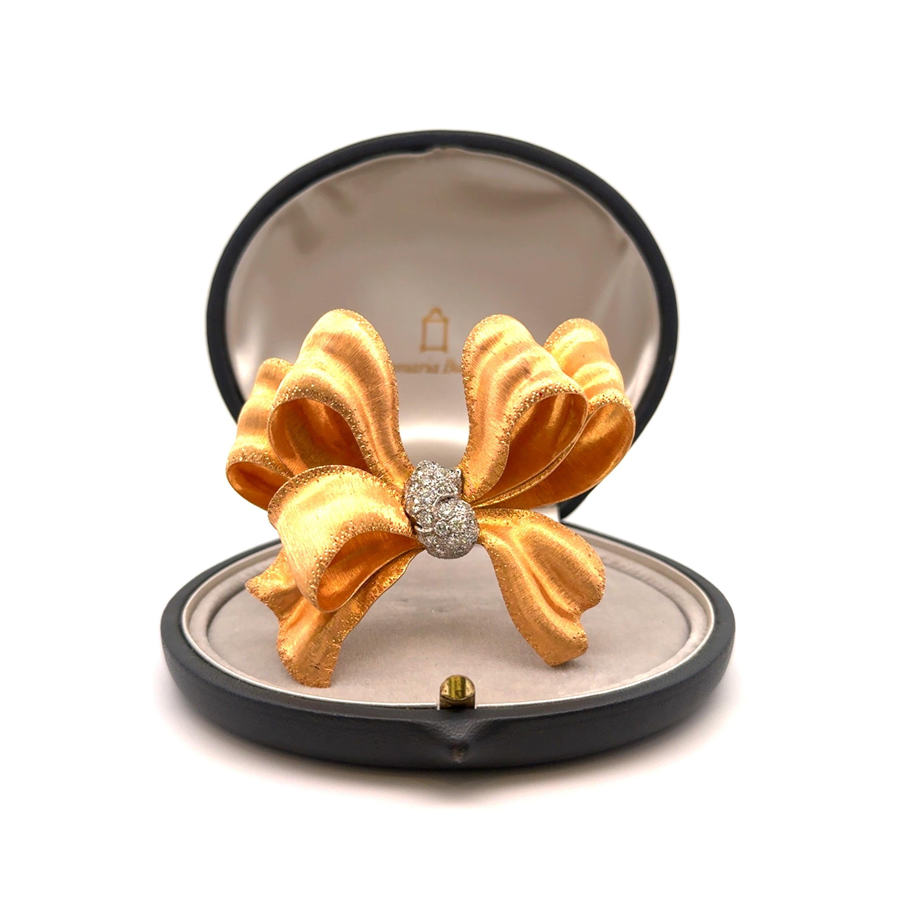 Buccellati Diamond 18K Gold Ribbon-Bow Brooch