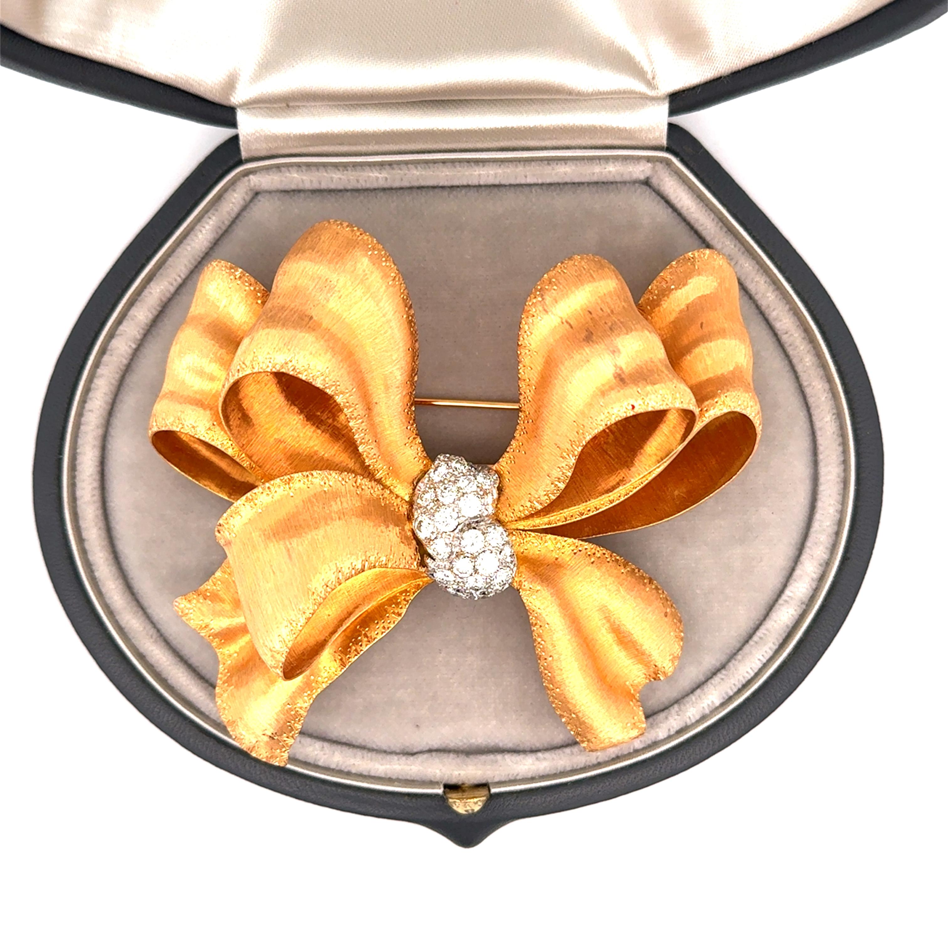 Buccellati Diamond 18K Gold Ribbon-Bow Brooch