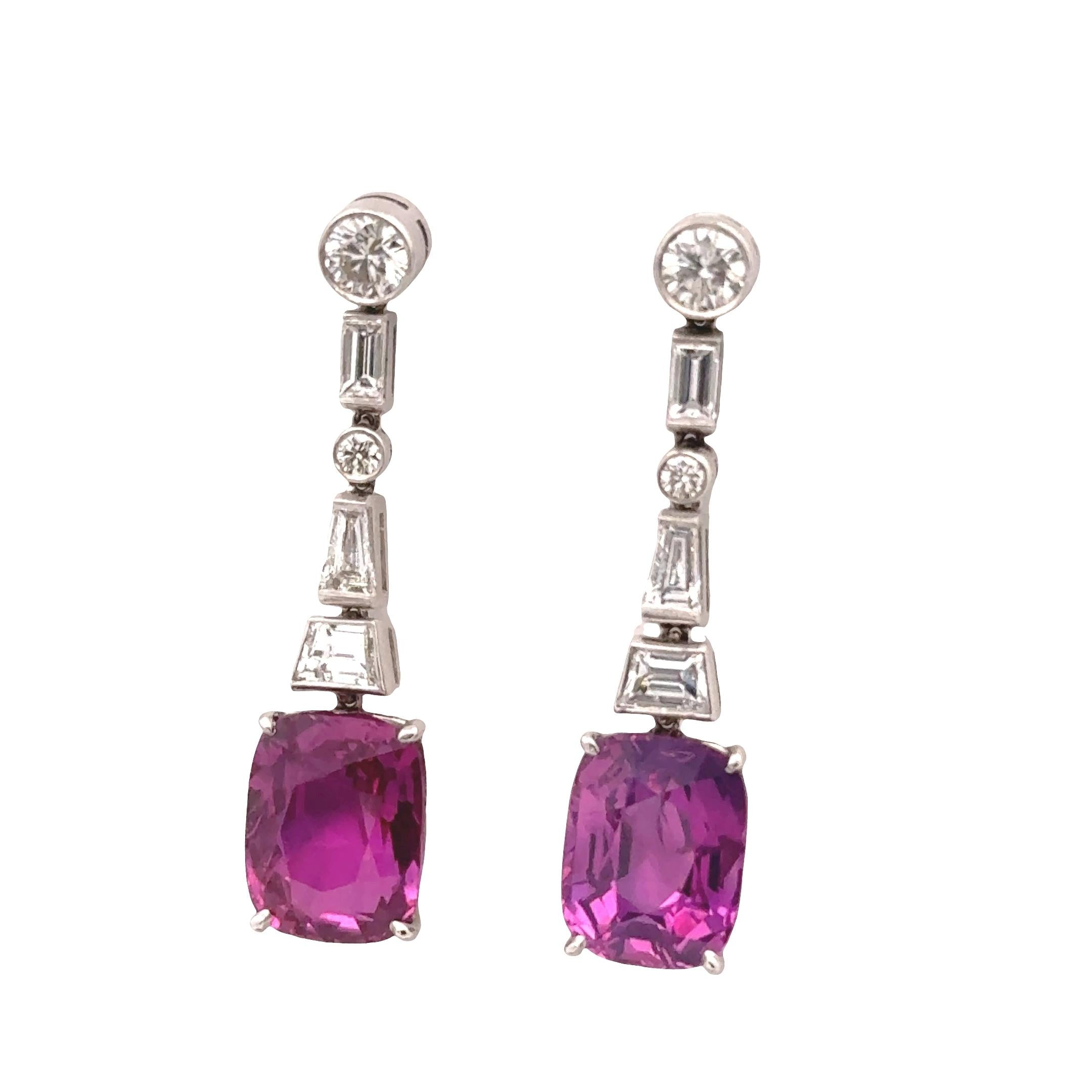 4.89ct & 4.43ct Pink Sapphire Diamond 18k White Gold Earrings, AGL Certified