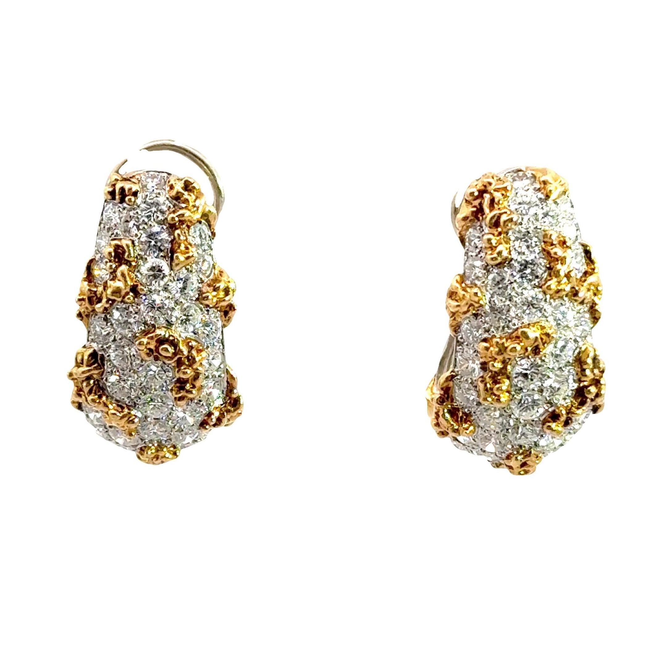 Ruser Diamond 18k White & Yellow Gold Huggie Earrings