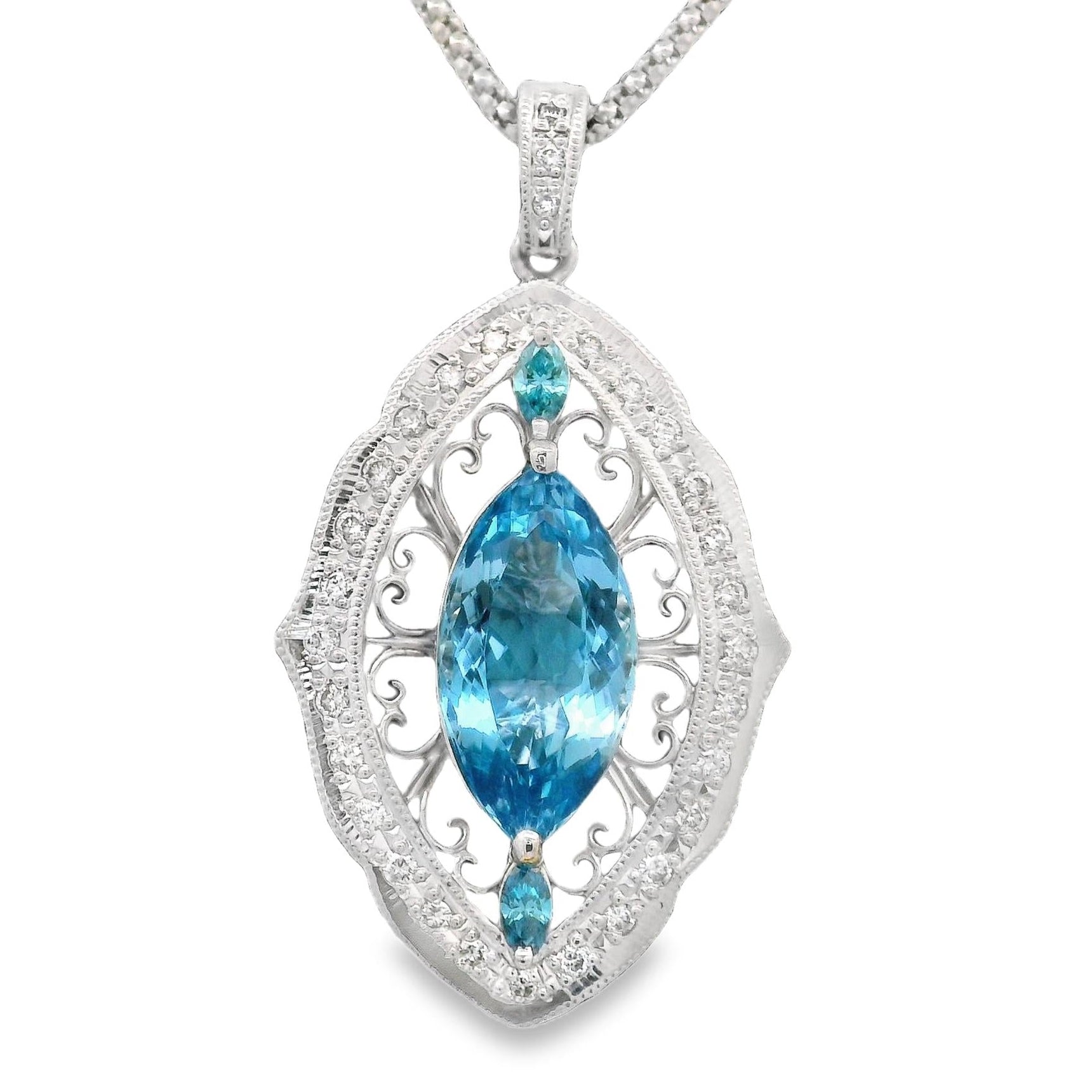 Santa Maria Aquamarine Diamond Platinum Navette Pendant