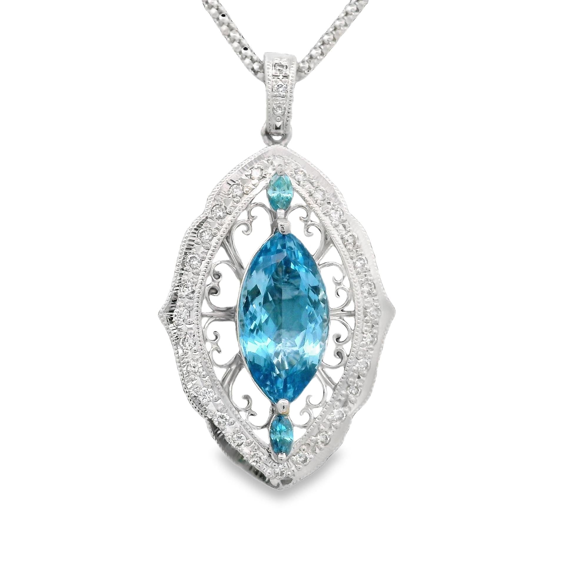 Santa Maria Aquamarine Diamond Platinum Navette Pendant