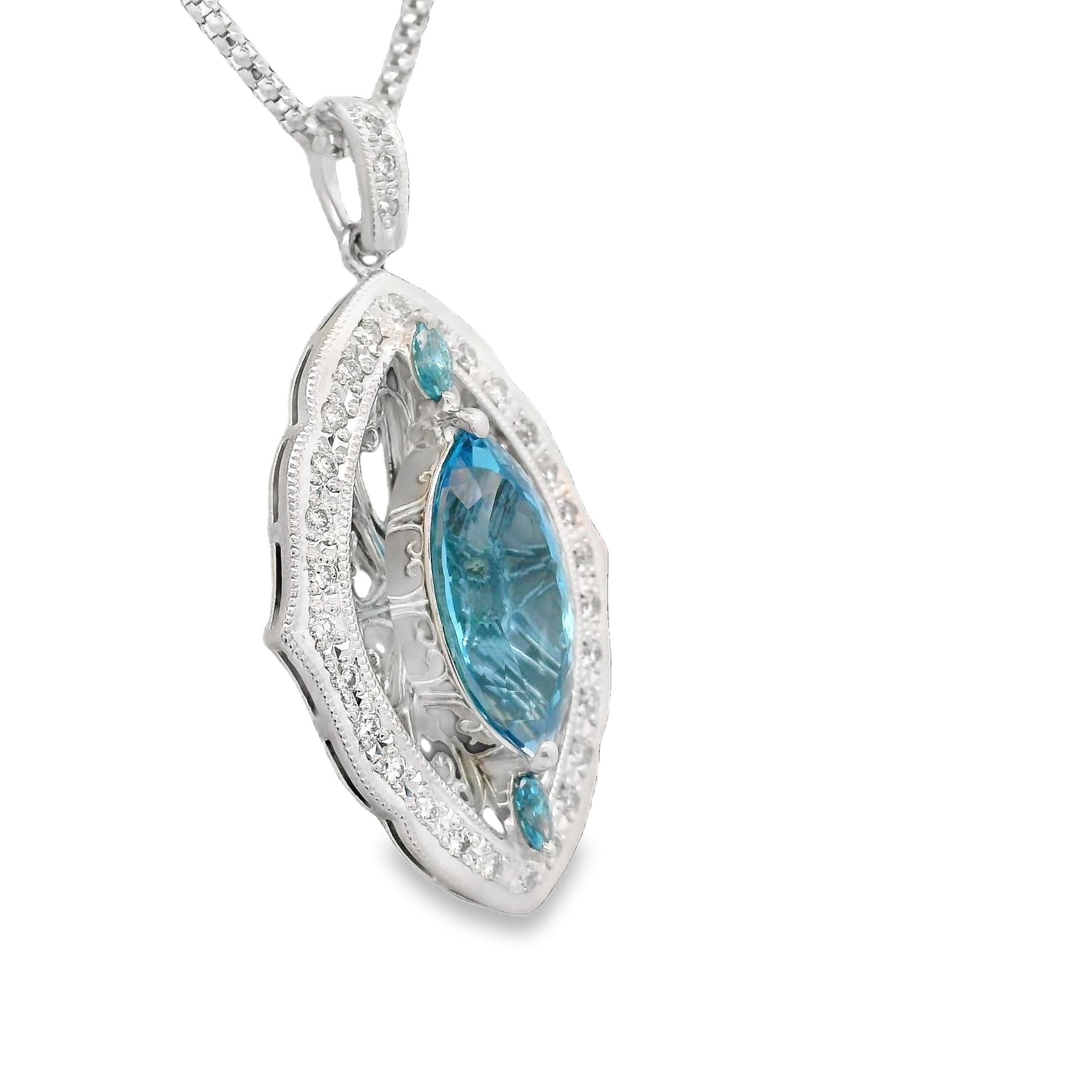 Santa Maria Aquamarine Diamond Platinum Navette Pendant