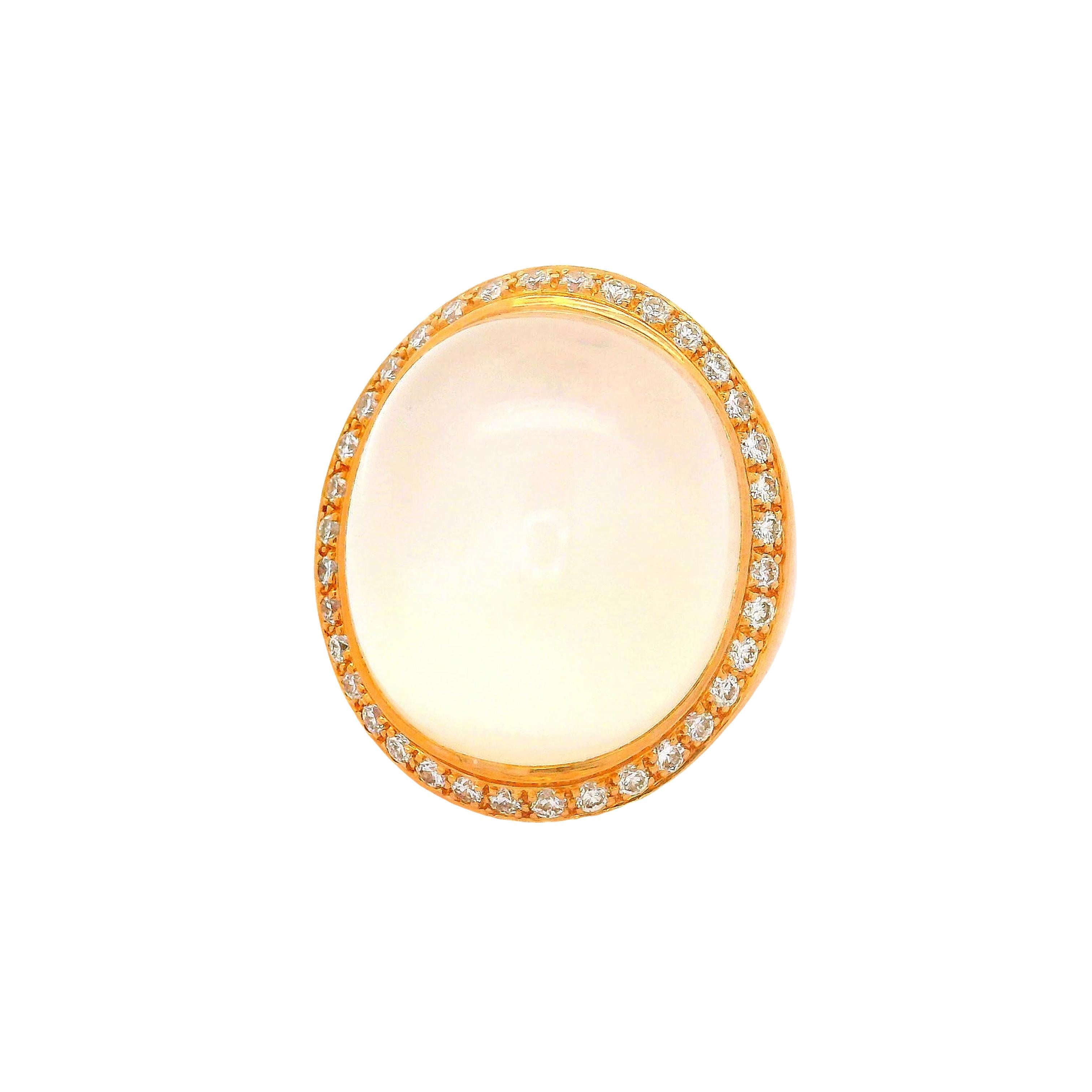 33.01 Carat Moonstone Diamond 18k Rose Gold Halo Ring