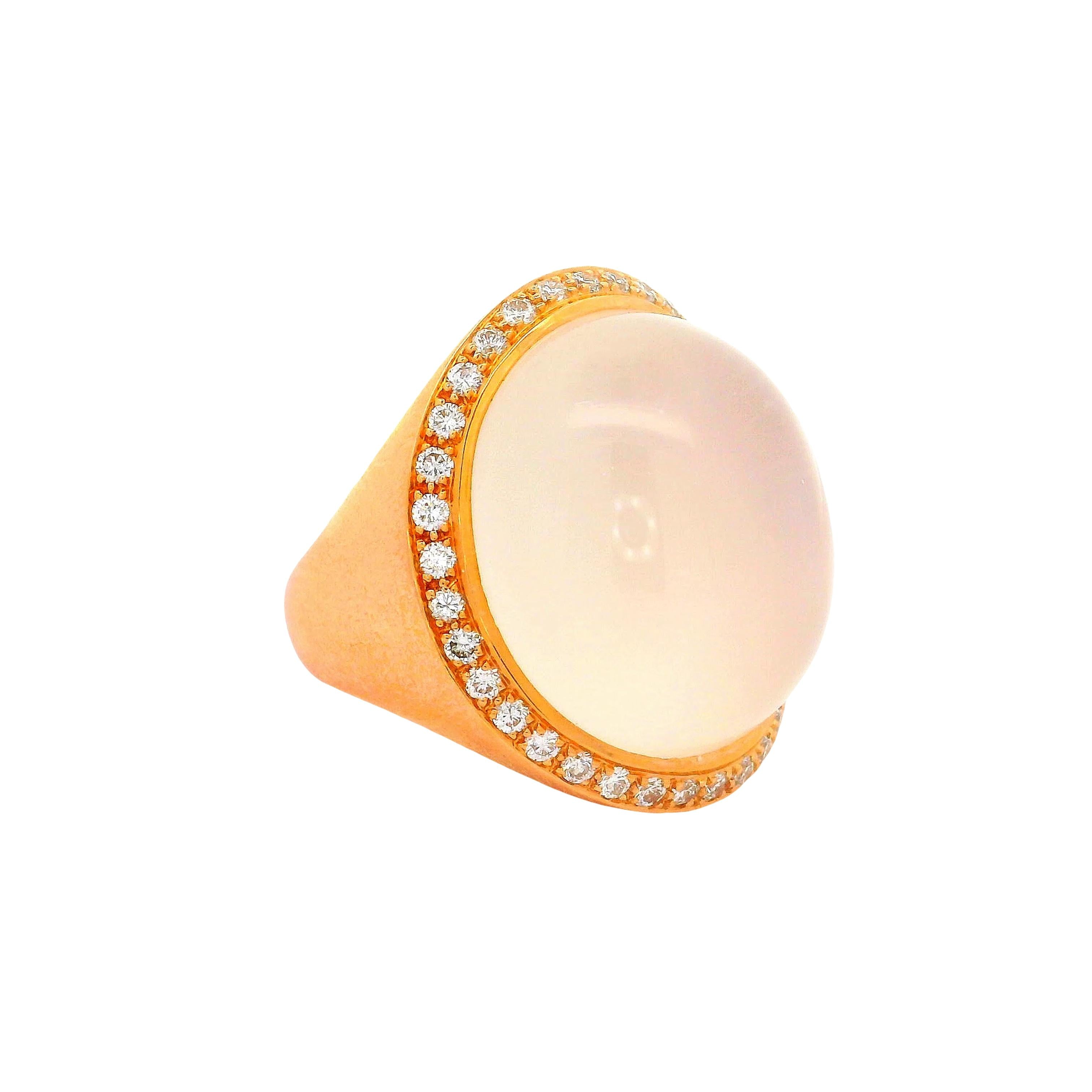 33.01 Carat Moonstone Diamond 18k Rose Gold Halo Ring
