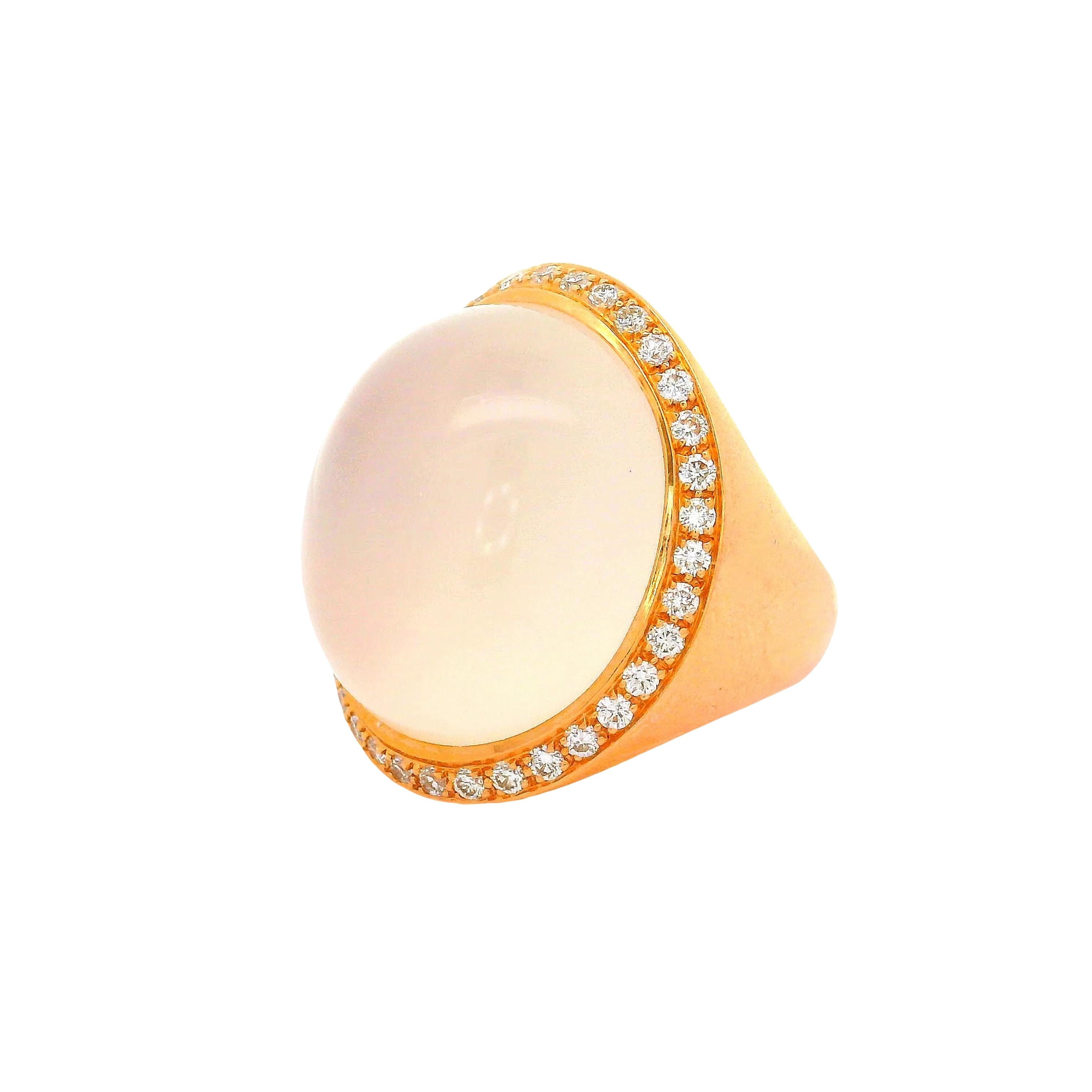 33.01 Carat Moonstone Diamond 18k Rose Gold Halo Ring