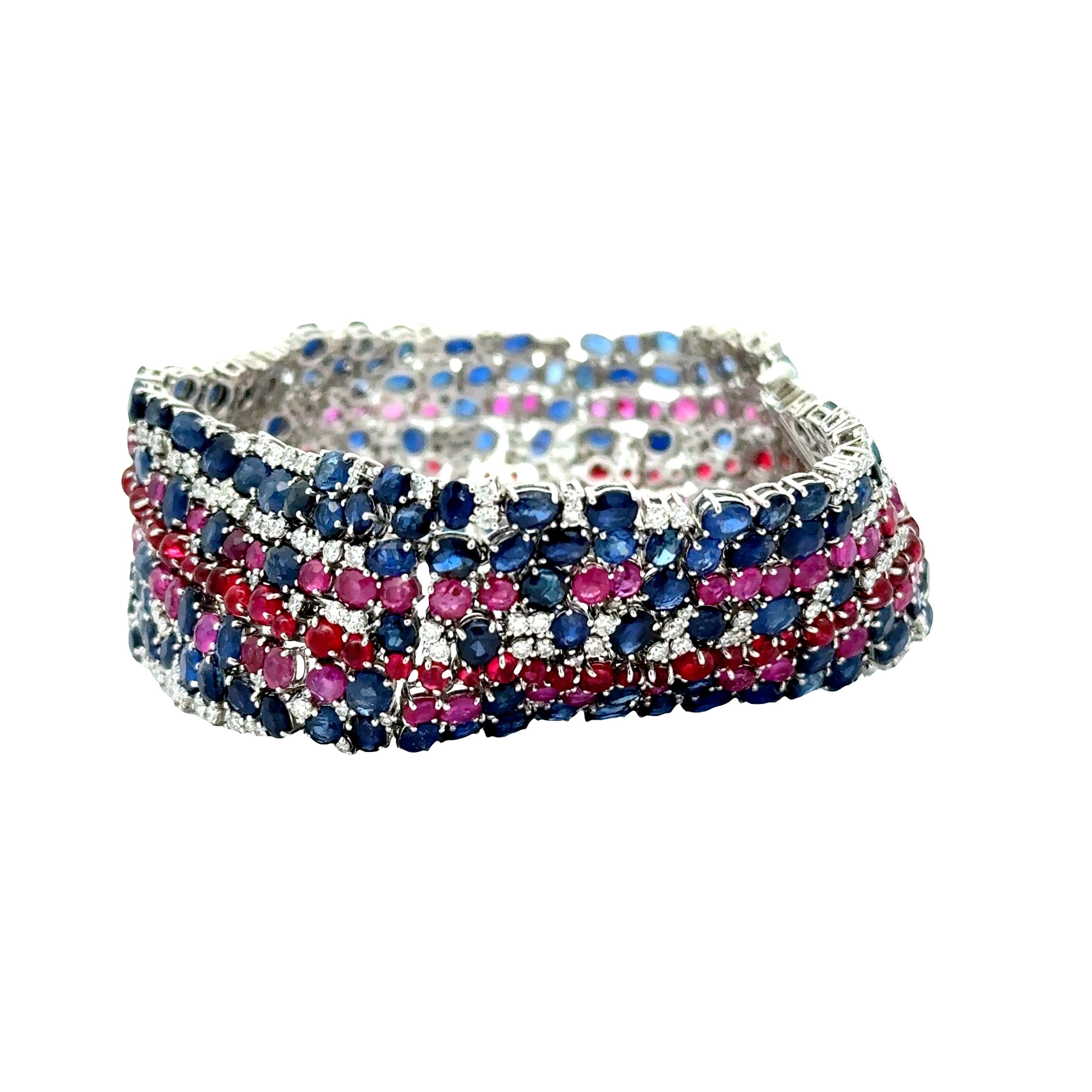 Sapphire Spinel Diamond Platinum Bracelet, GIA Certified No-Heat