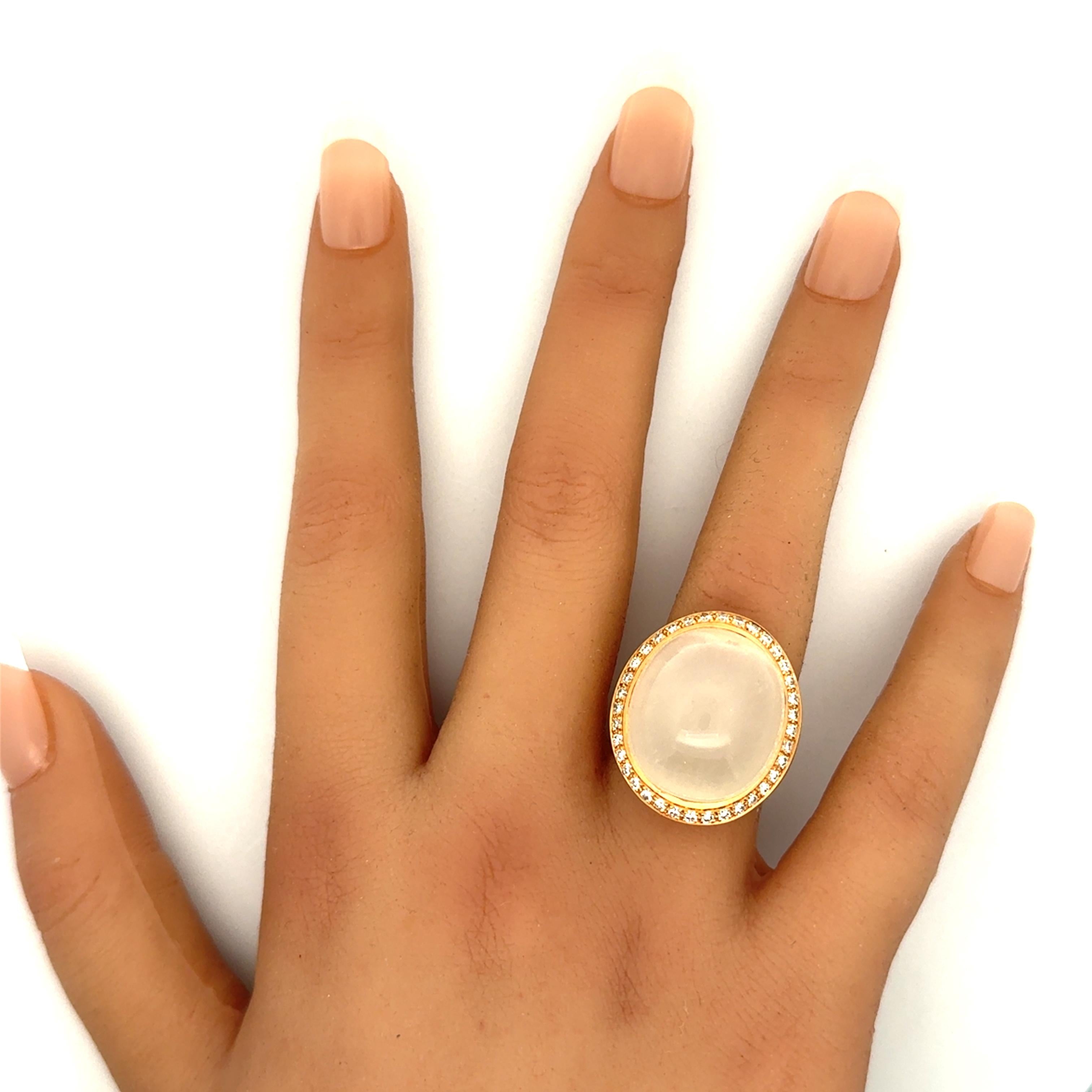 33.01 Carat Moonstone Diamond 18k Rose Gold Halo Ring