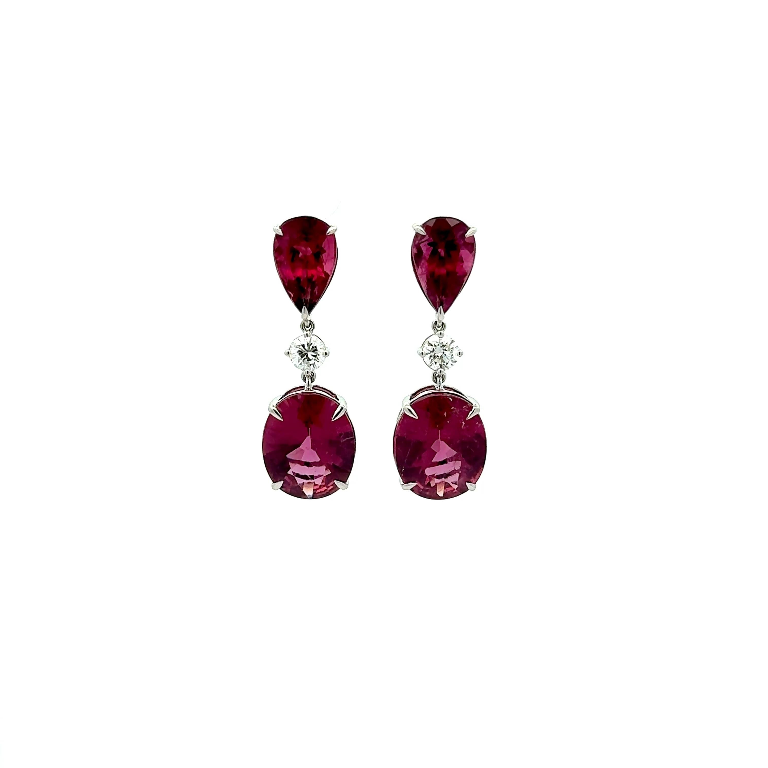 Pink Tourmaline Diamond 14k White Gold Drop Earrings