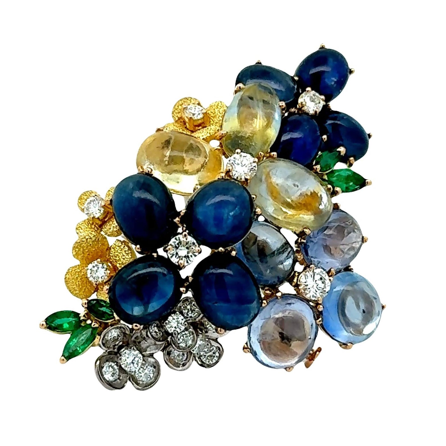 Sapphire Diamond 18k Gold Two-Tone Flower Brooch