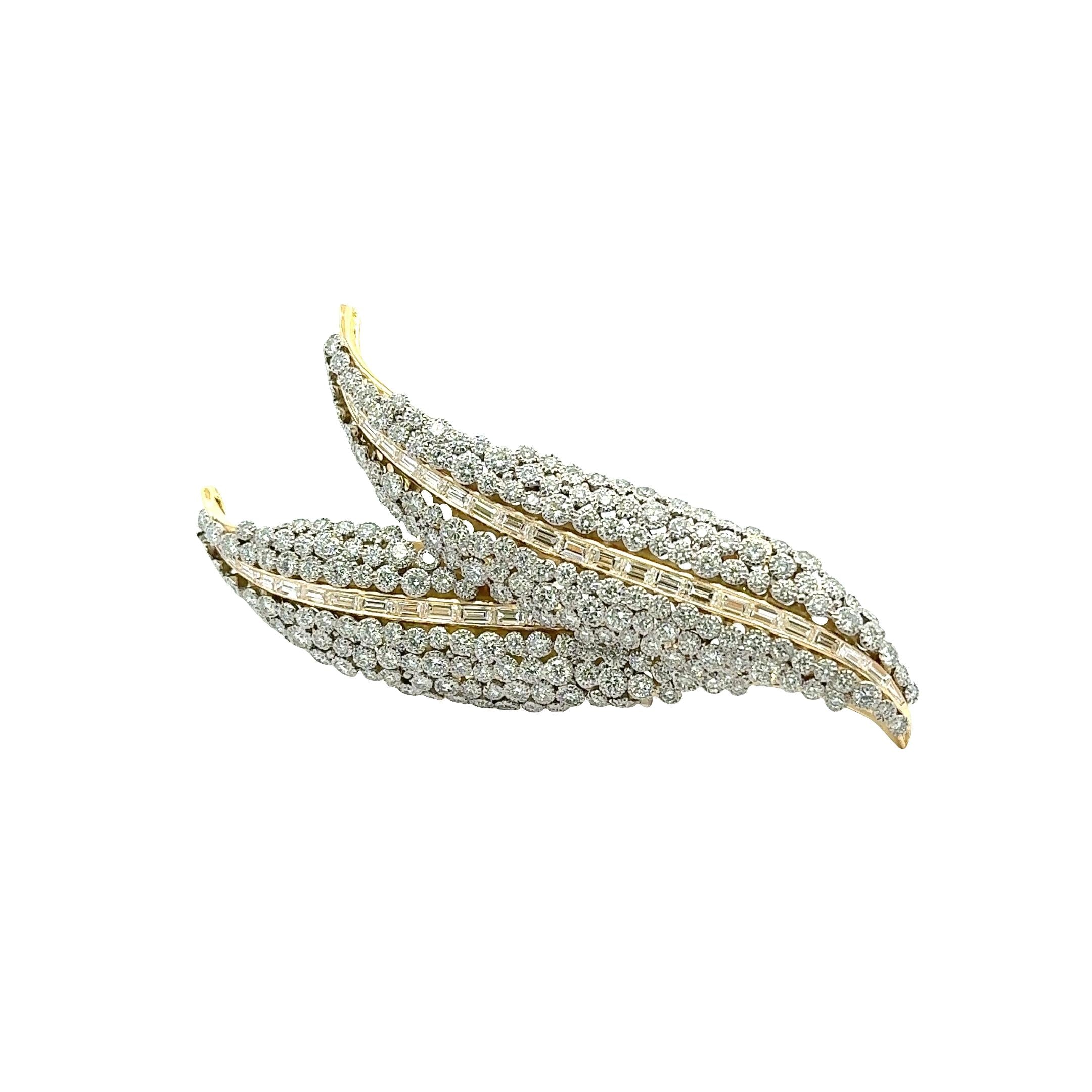 Yellow Gold & Platinum Diamond Feather Brooch