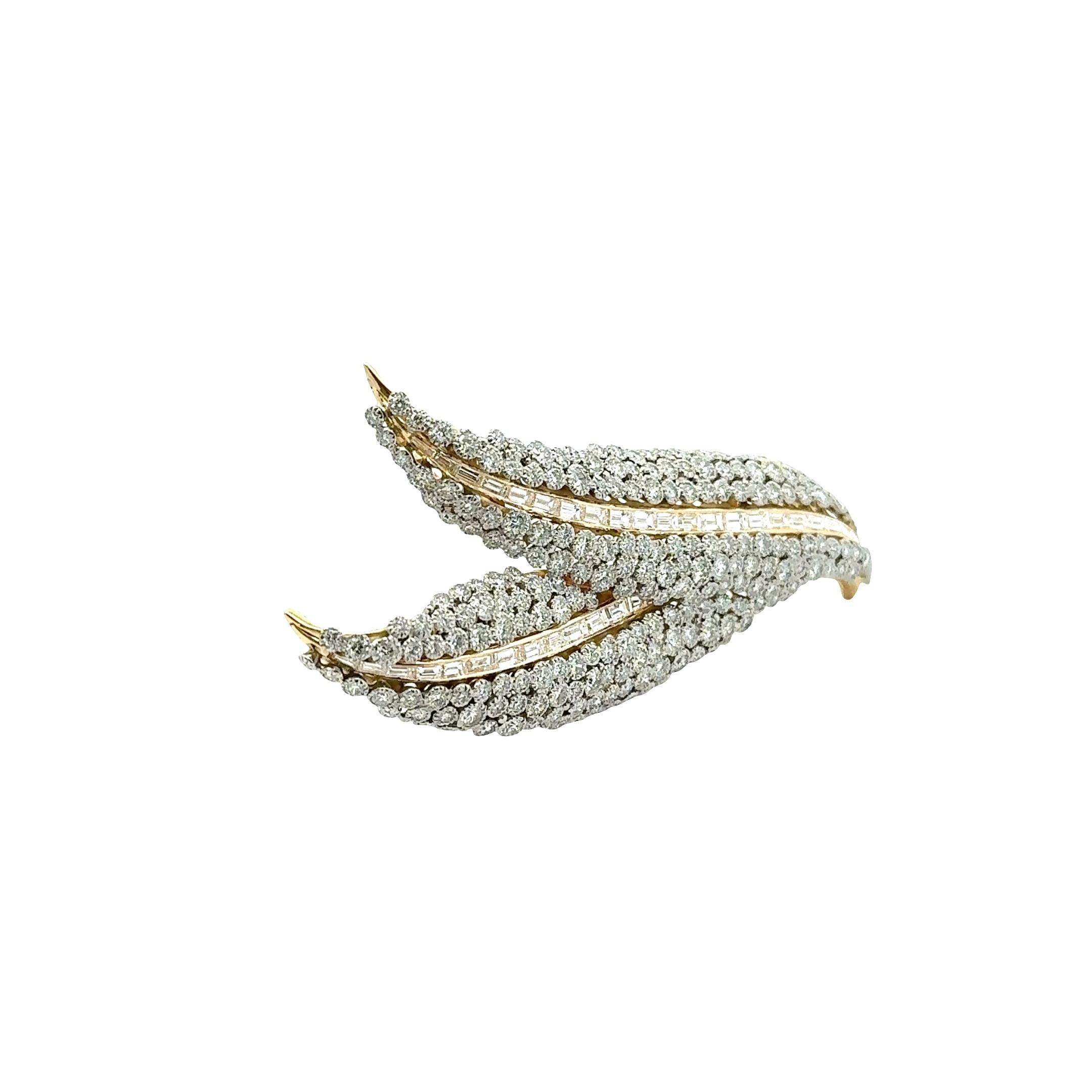 Yellow Gold & Platinum Diamond Feather Brooch
