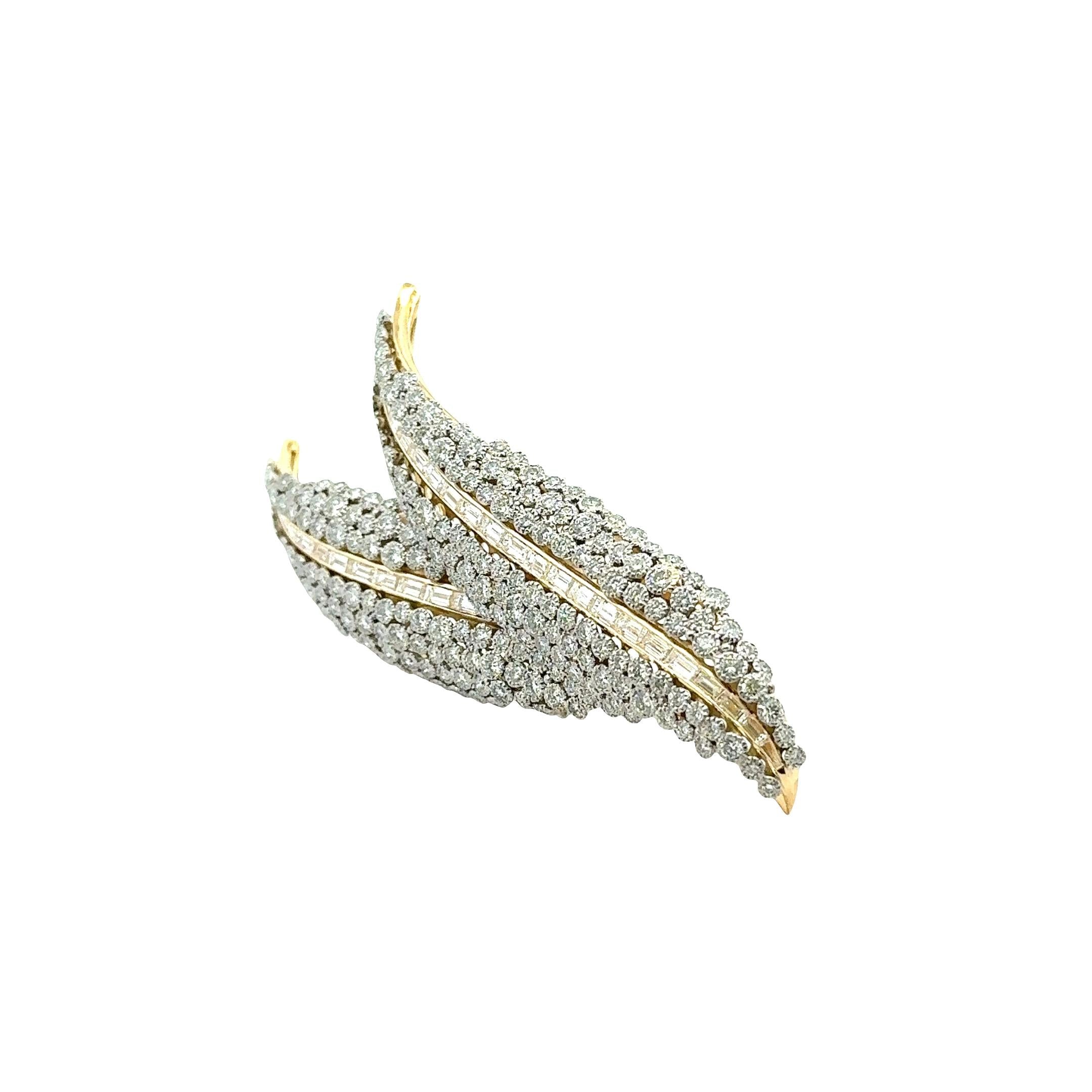 Yellow Gold & Platinum Diamond Feather Brooch