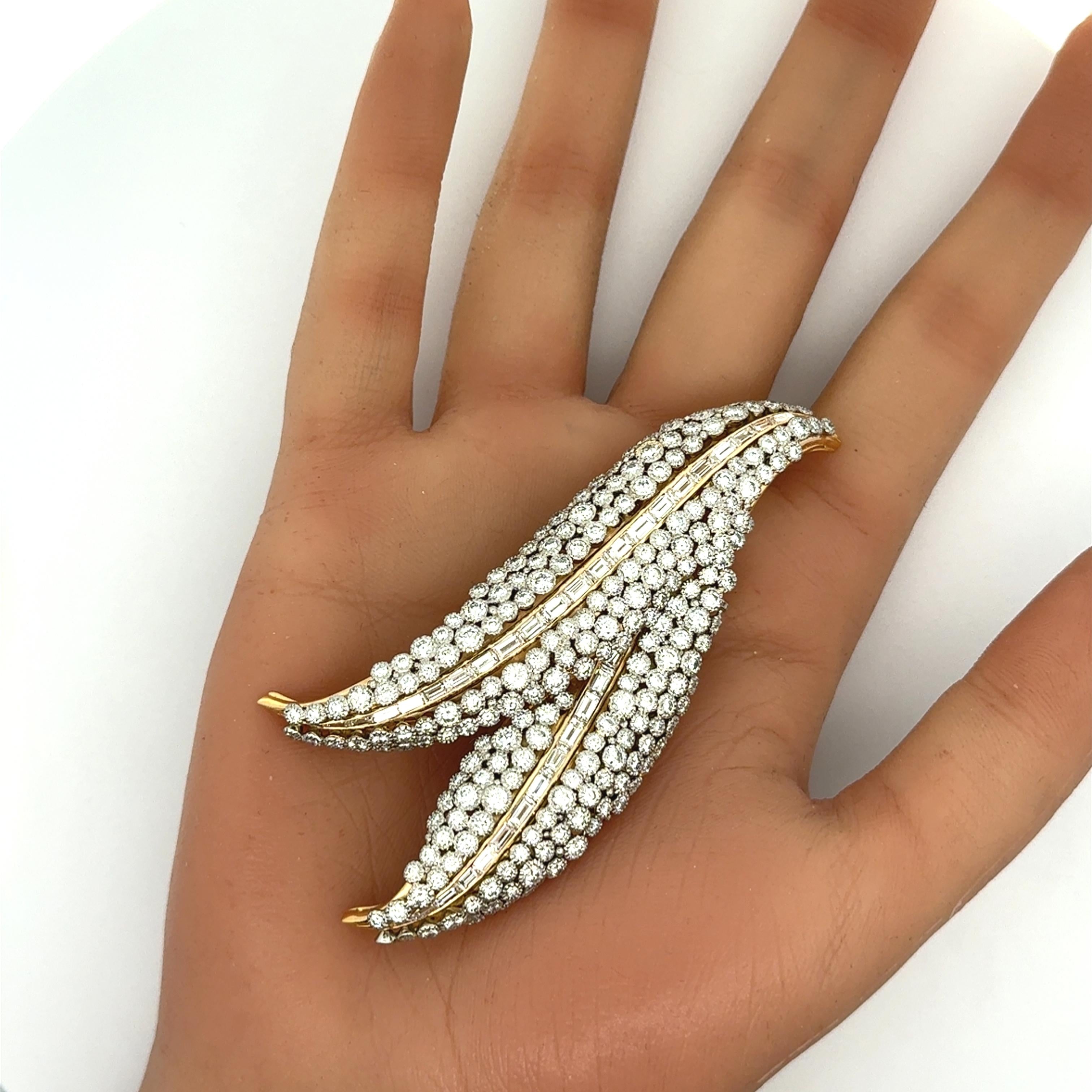 Yellow Gold & Platinum Diamond Feather Brooch
