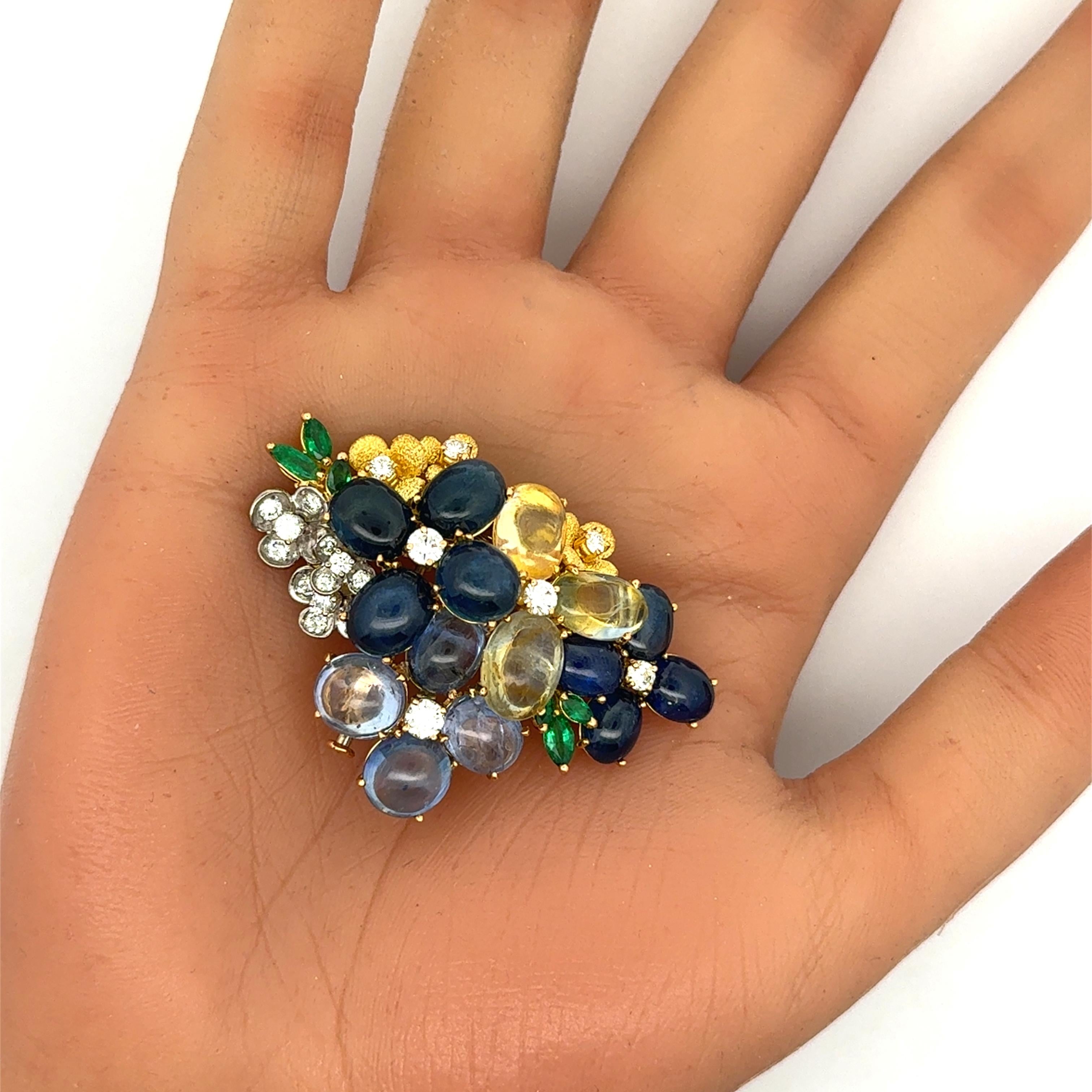 Sapphire Diamond 18k Gold Two-Tone Flower Brooch