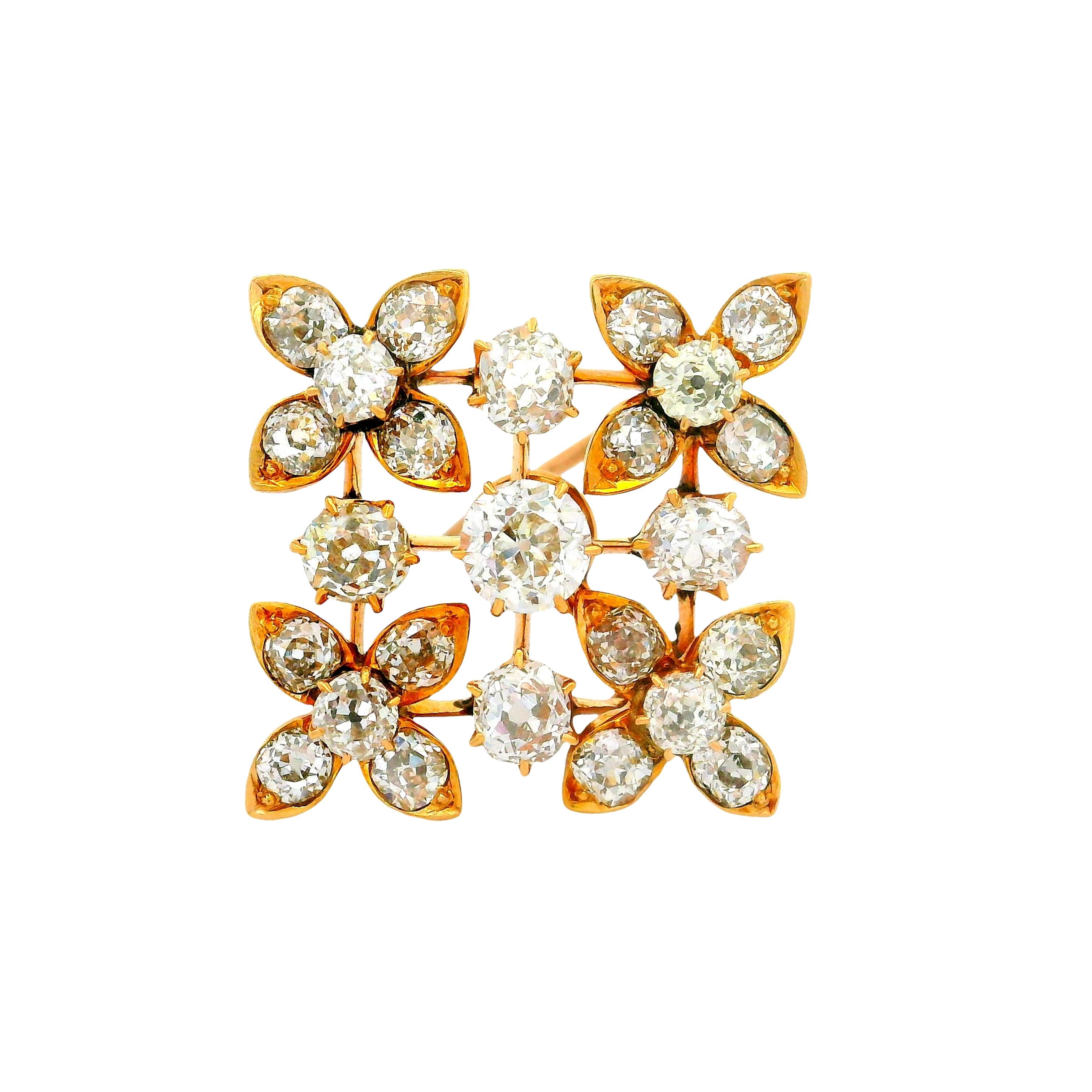 Victorian Diamond 14K Yellow Gold Flower Pendant Brooch