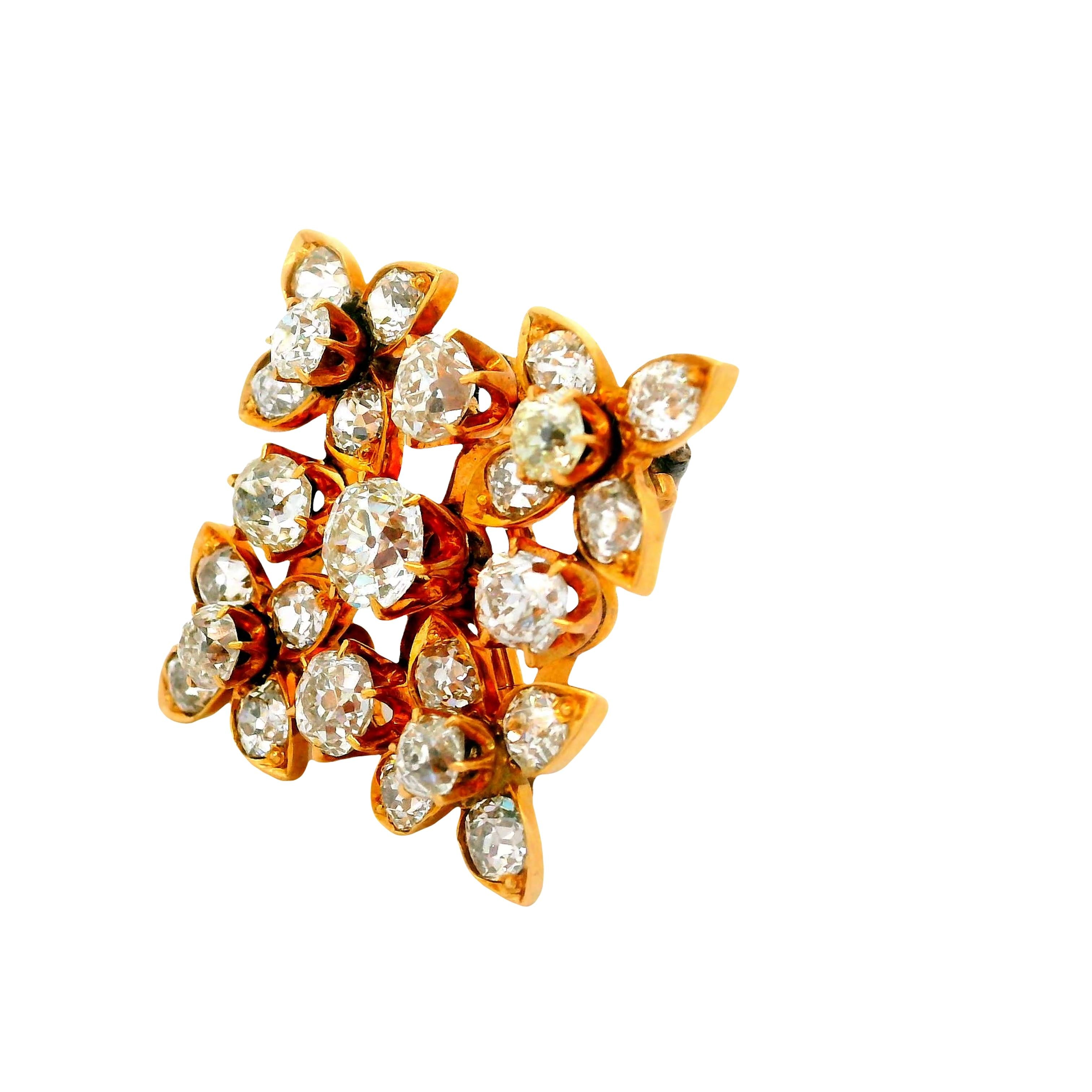 Victorian Diamond 14K Yellow Gold Flower Pendant Brooch