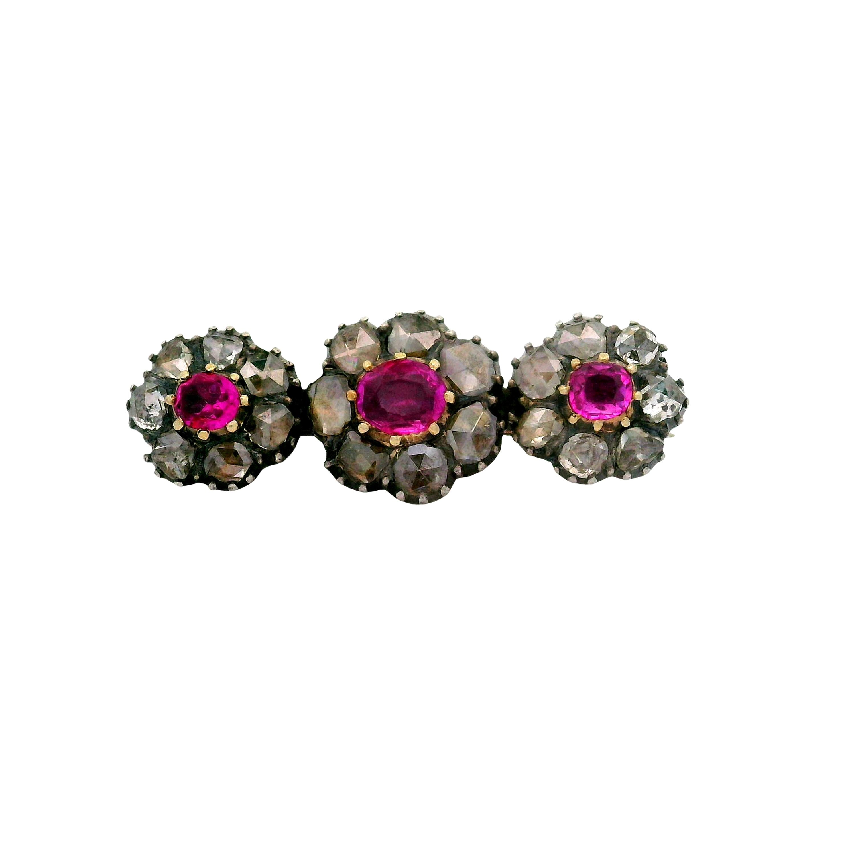 Antique Ruby Diamond 14K Gold Brooch