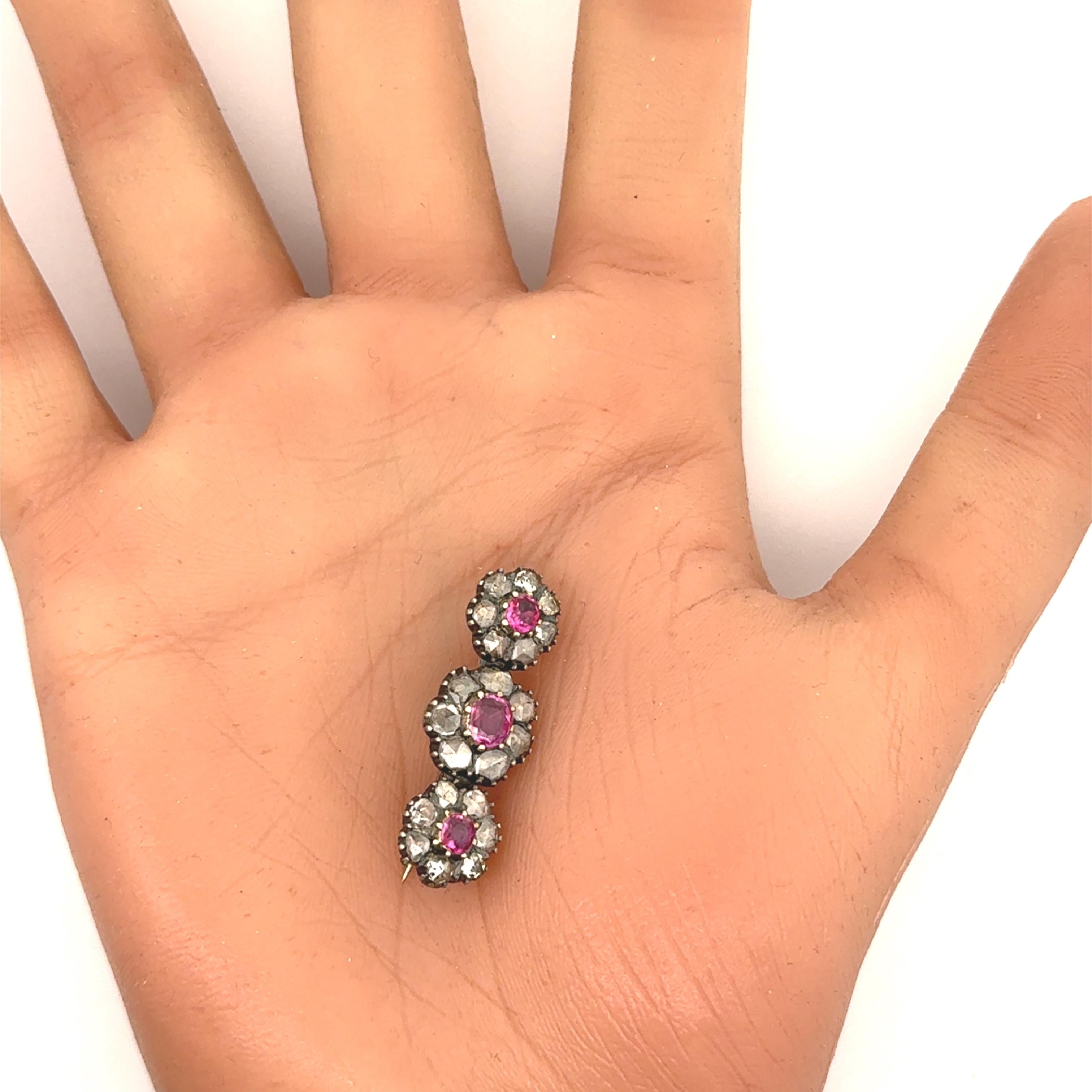 Antique Ruby Diamond 14K Gold Brooch