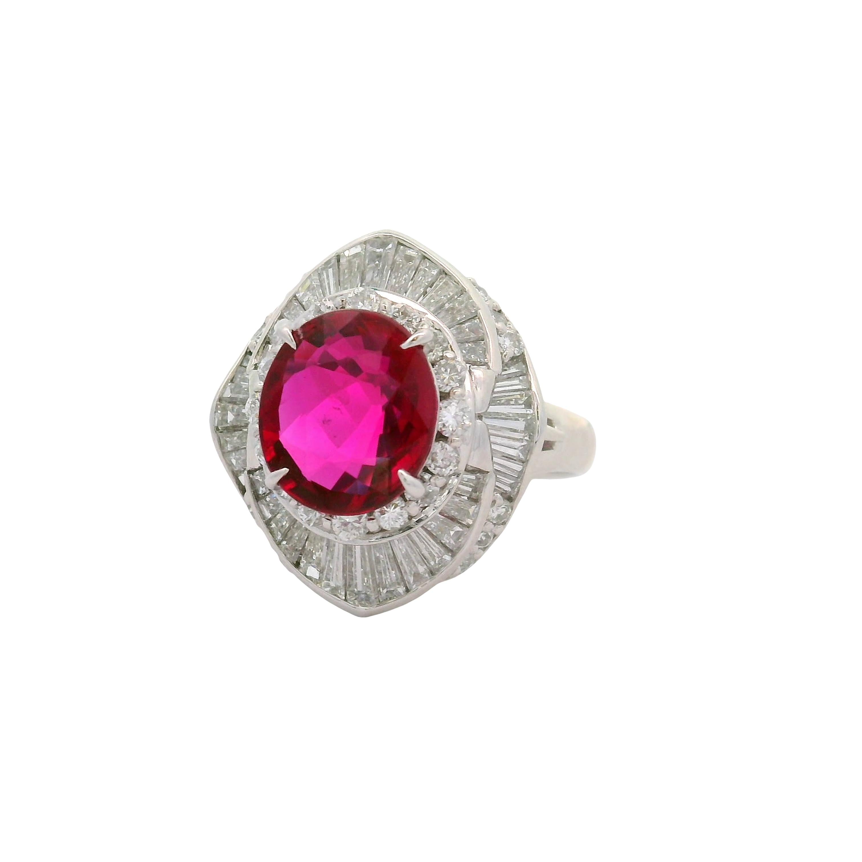 2.98 Carat Thai Ruby Diamond Platinum Ring, GIA Certified