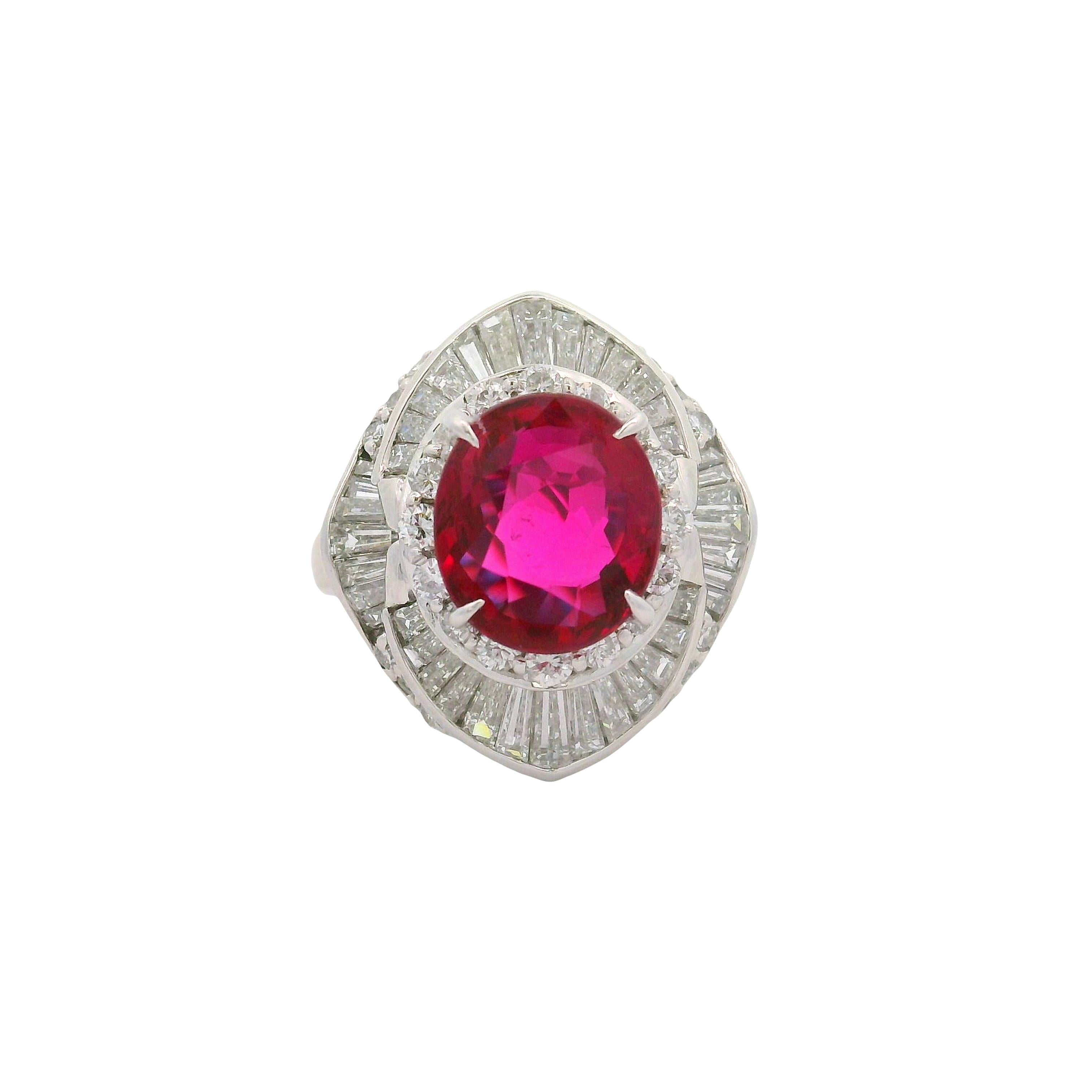 2.98 Carat Thai Ruby Diamond Platinum Ring, GIA Certified