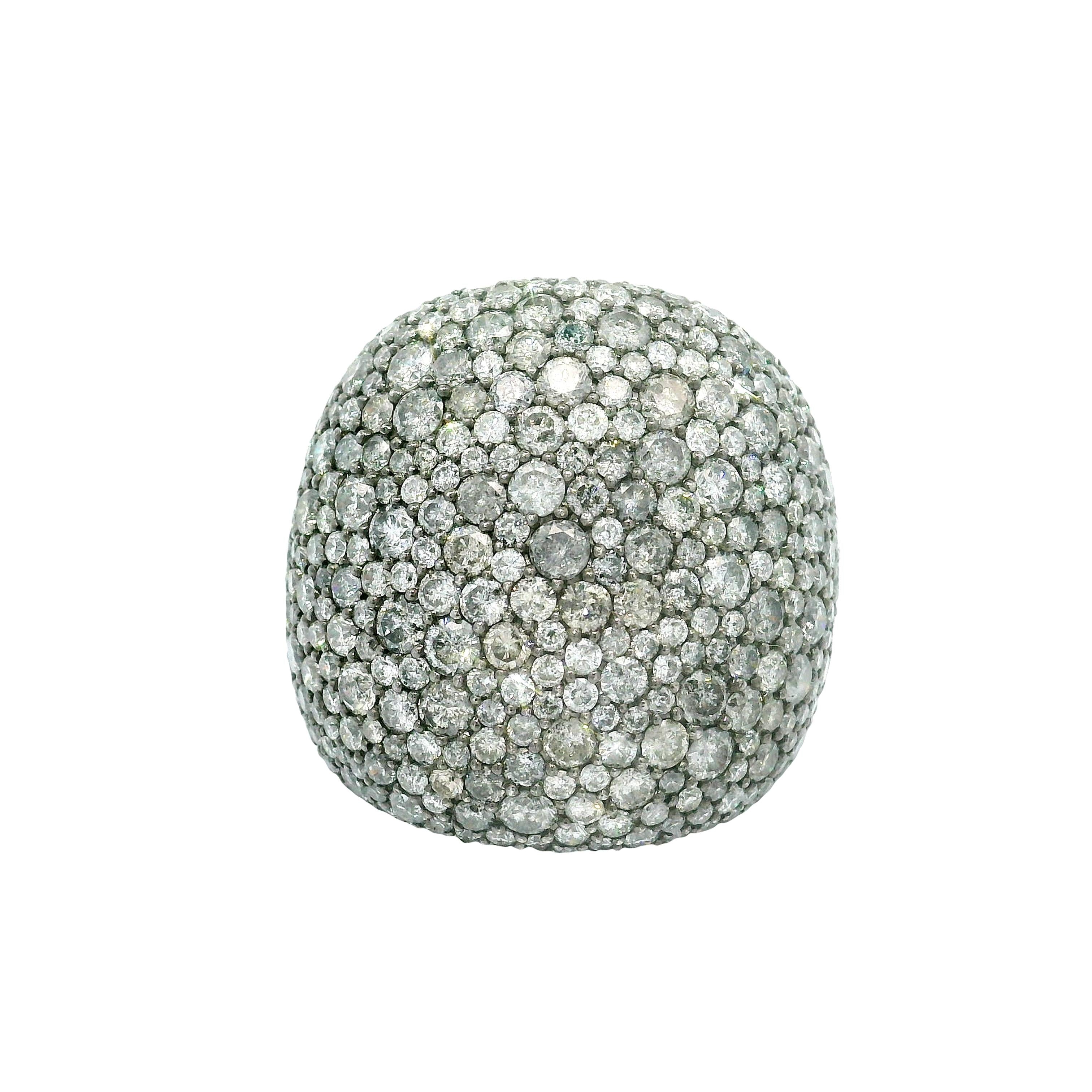 11.32 Carat Diamond Pave 18k White Gold Wide Dome Band Ring