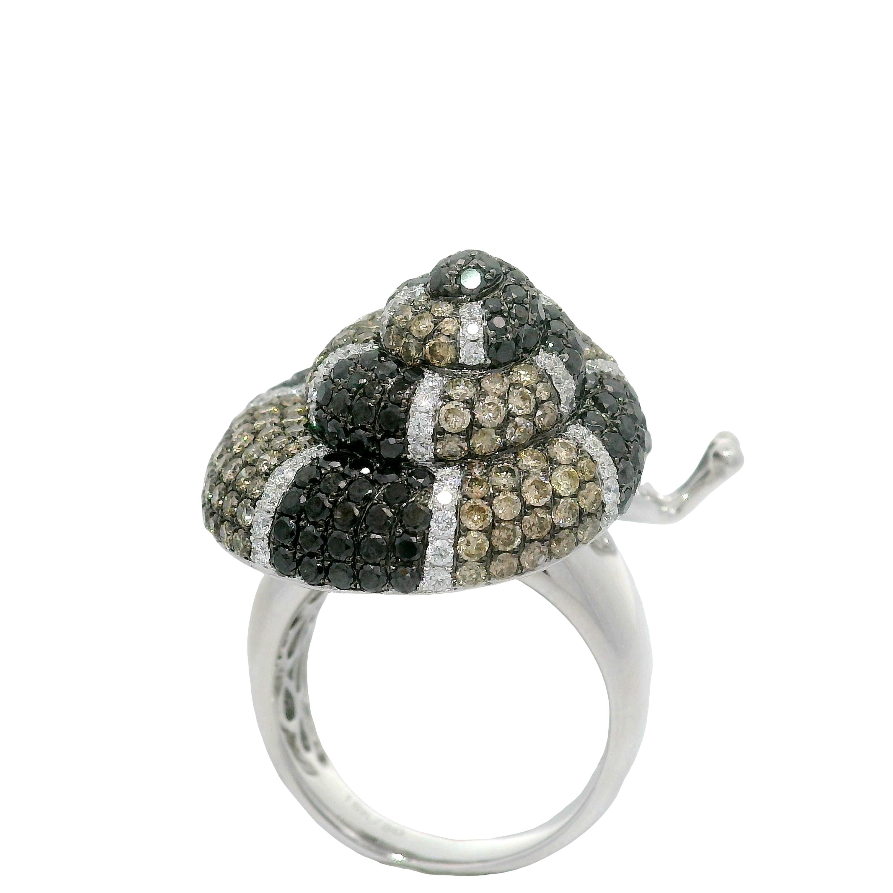 Diamond Pave 18k White Gold Snail Cocktail Ring